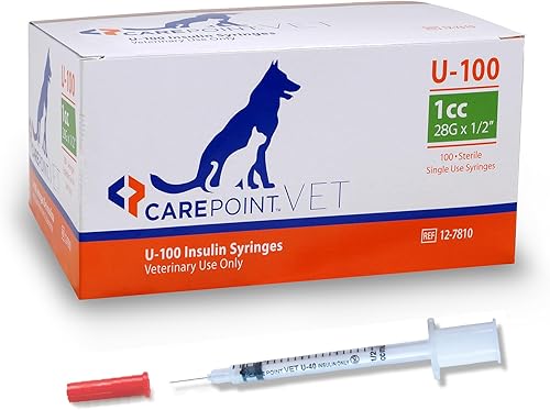 Caja de 100 jeringas de insulina U-100 para mascotas, 28G x 1/2 pulgada 1cc, inyección cómoda, marcas permanentes en negrita para una dosificación
