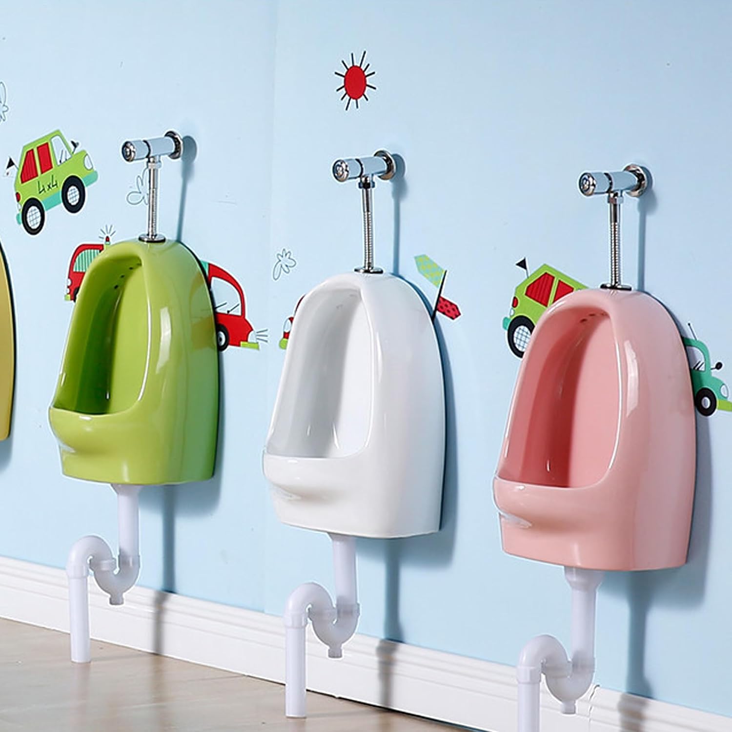Mini Washout Urinal, Potty Training Urinal, Wall-Mounted Ceramic Urinal with Push-Type Flushing, Waterfall-Style Flush, Space-Saving for Homes & Commercial Restrooms(White)