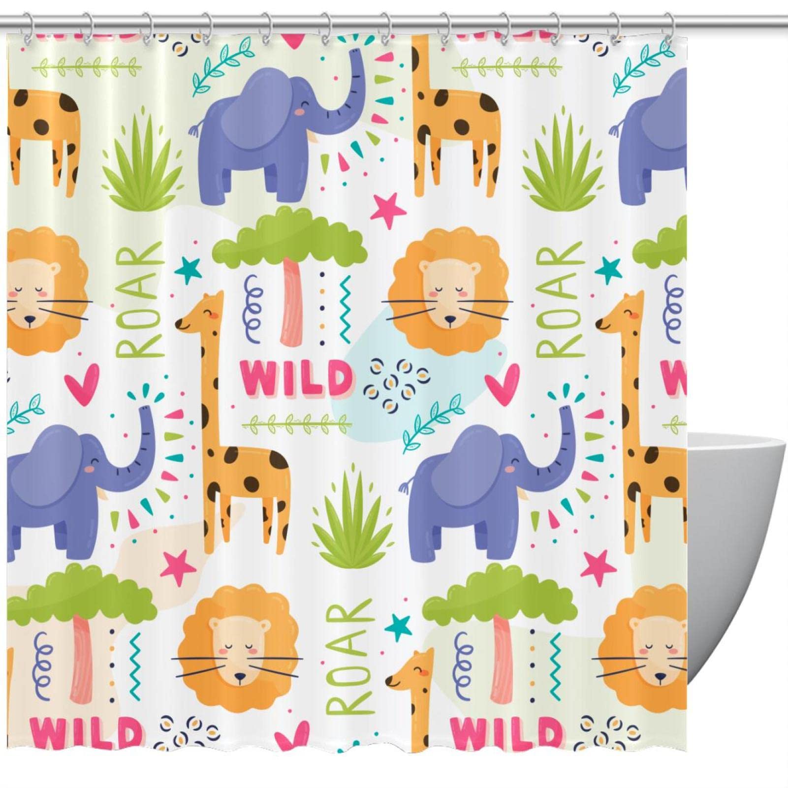 Rideau de douche animaux sauvages imperméable 183x183 cm pour salle de bain