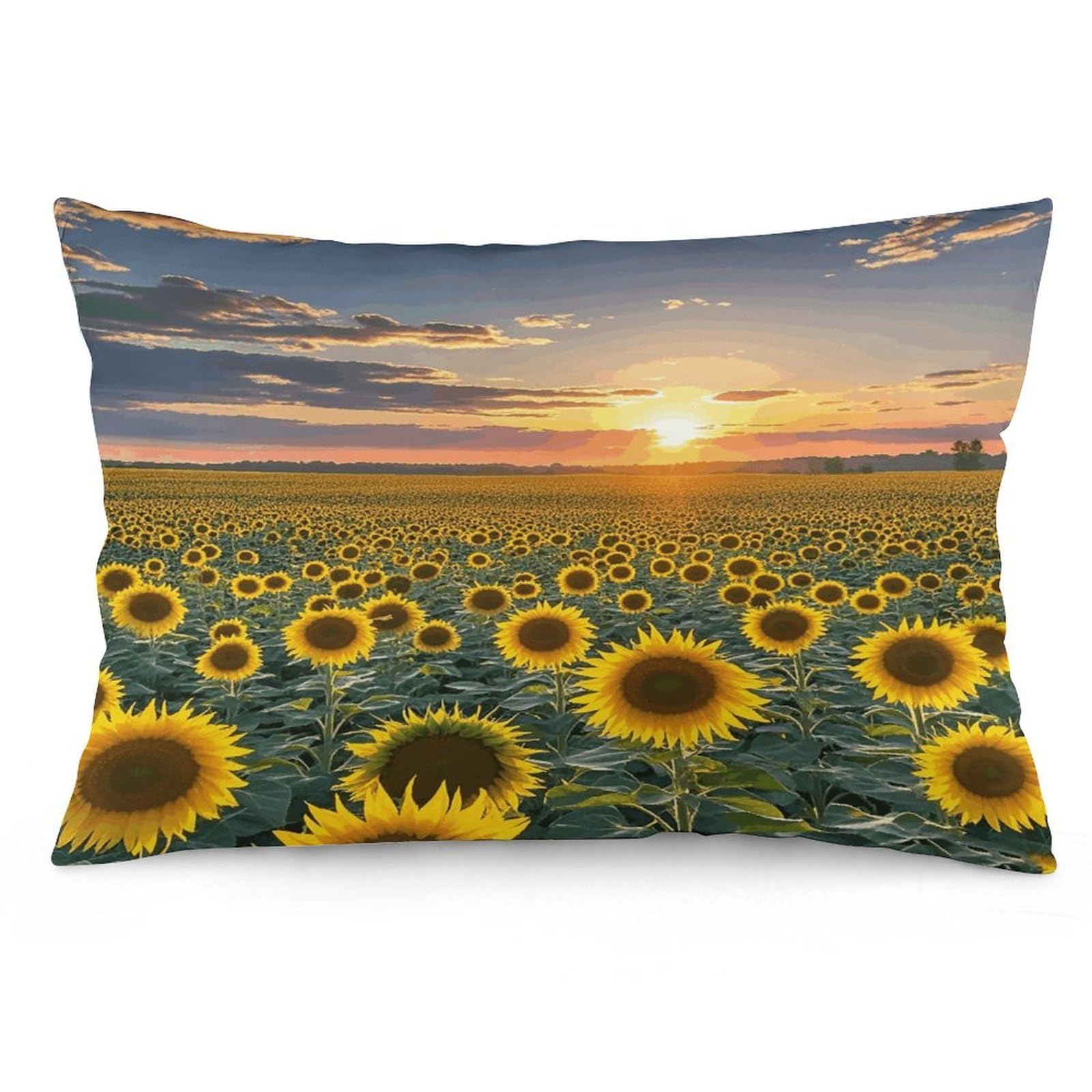 Dreamlike Sunset of A Sunflower Field Throw Pillow Cover Soft Pillow Case Decorative Lumbar Pillow Cover Cozy Throw Pillowcase Polyester Rectangular Cushion Case Decor for Couch Sofa Bed