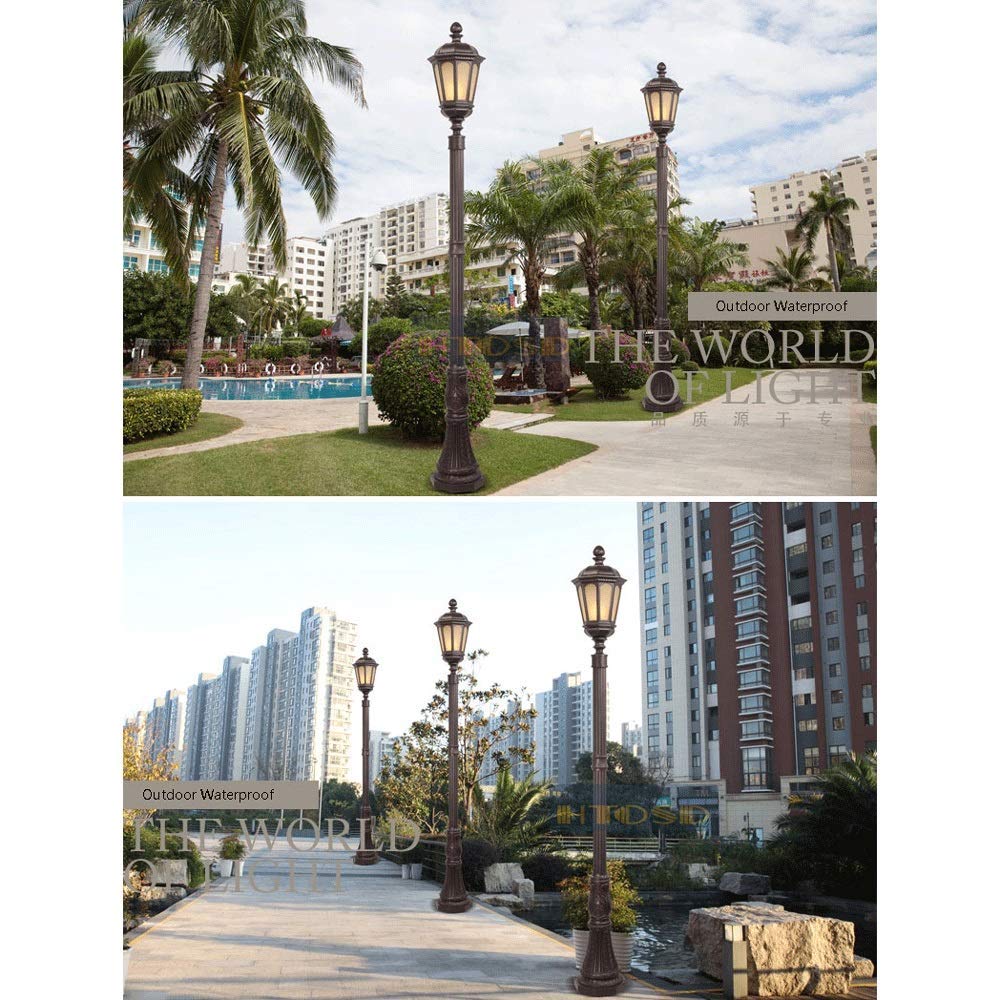 Lampada da cortile Lampada da esterno tradizionale antica in vetro per esterni Lanterna a palo alto 230 cm Lampada da colonna pressofusa impermeabile Lampada da giardino per prato da giardino Lampada