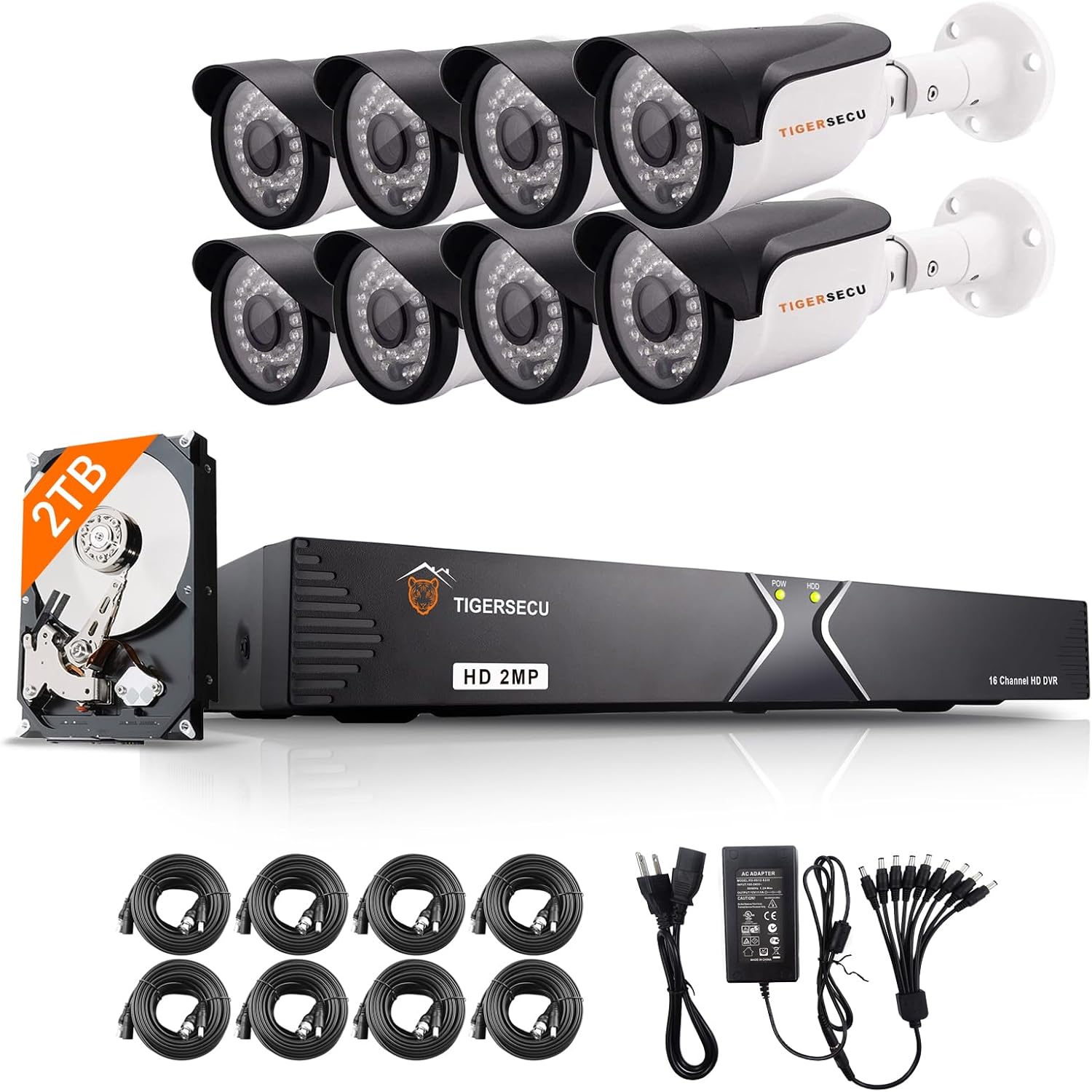 TIGERSECU 1080P 16-Channel 8-Camera DVR Security Bundle with 2TB HDD
