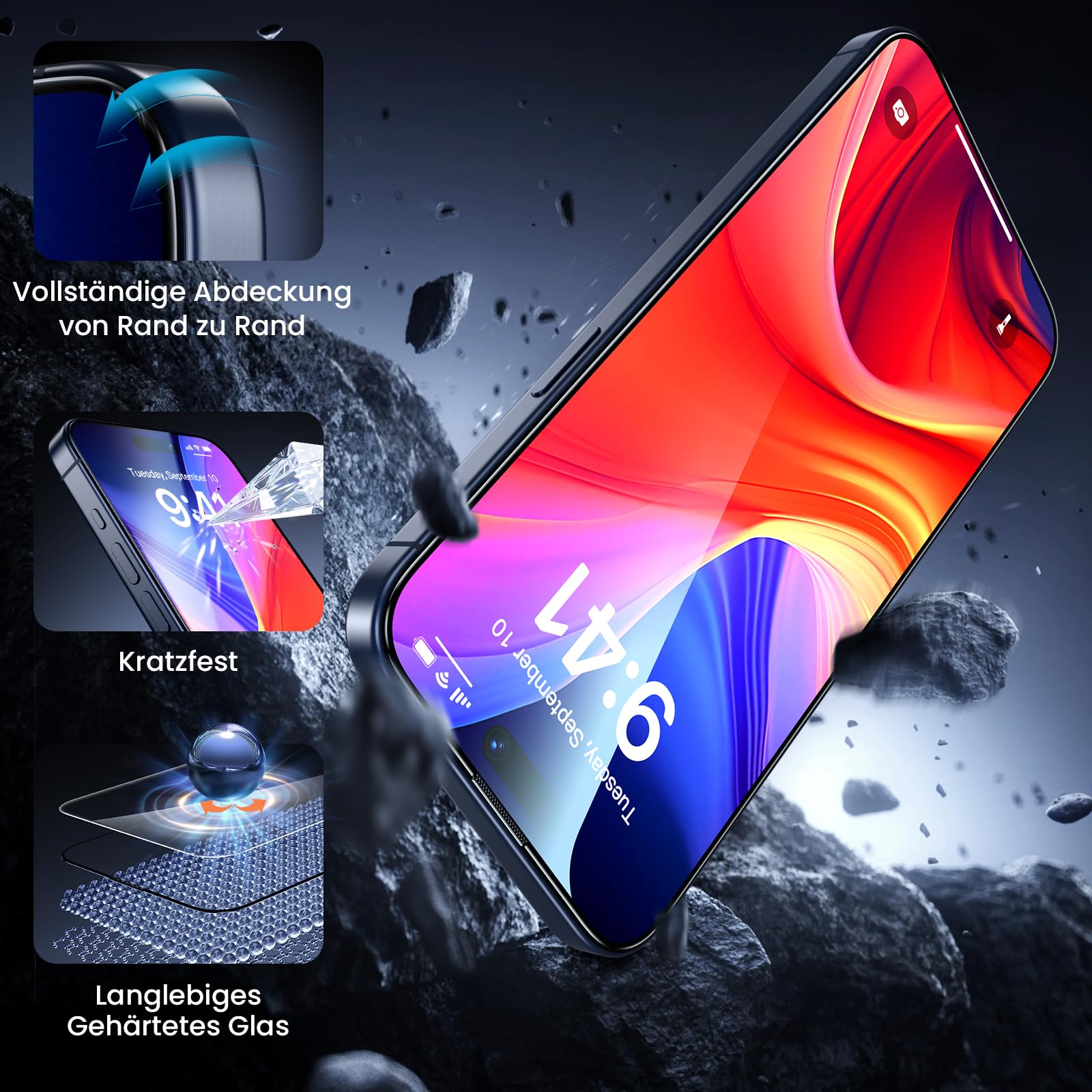 Uyiton für iPhone 15 Pro für Panzerglas, 2 Stück 9H Härte Panzer Schutz Glas Folie,Vollständige Abdeckung Folie Displayschutz Anti-Kratz Schutzglas für iPhone 15 Pro Schutzfolie