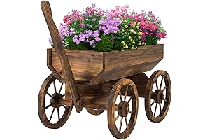 Rustic Amish Wood Wagon Planter: The Quintessential Outdoor Wooden Decor