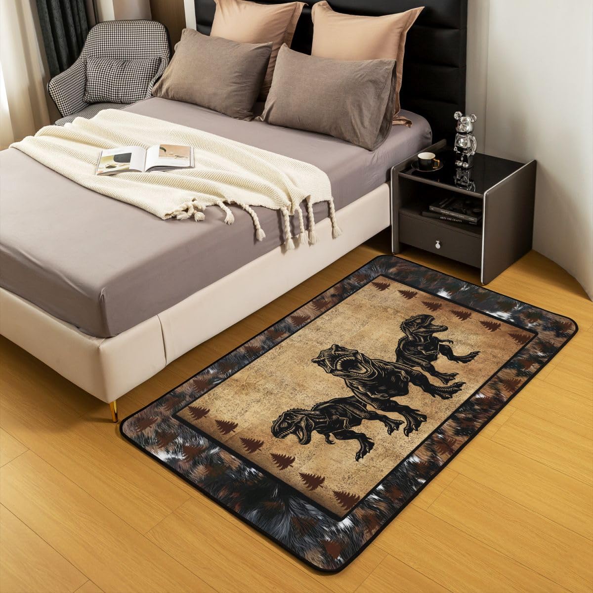 Dinosaurier Teppich 100x150cm 3D Digitaldruck Wohnzimmerteppich Pine Baum Muster Outdoor Teppich Dschungel Dino Küchenteppich Wildes Tier Super Weich Kurzflor
