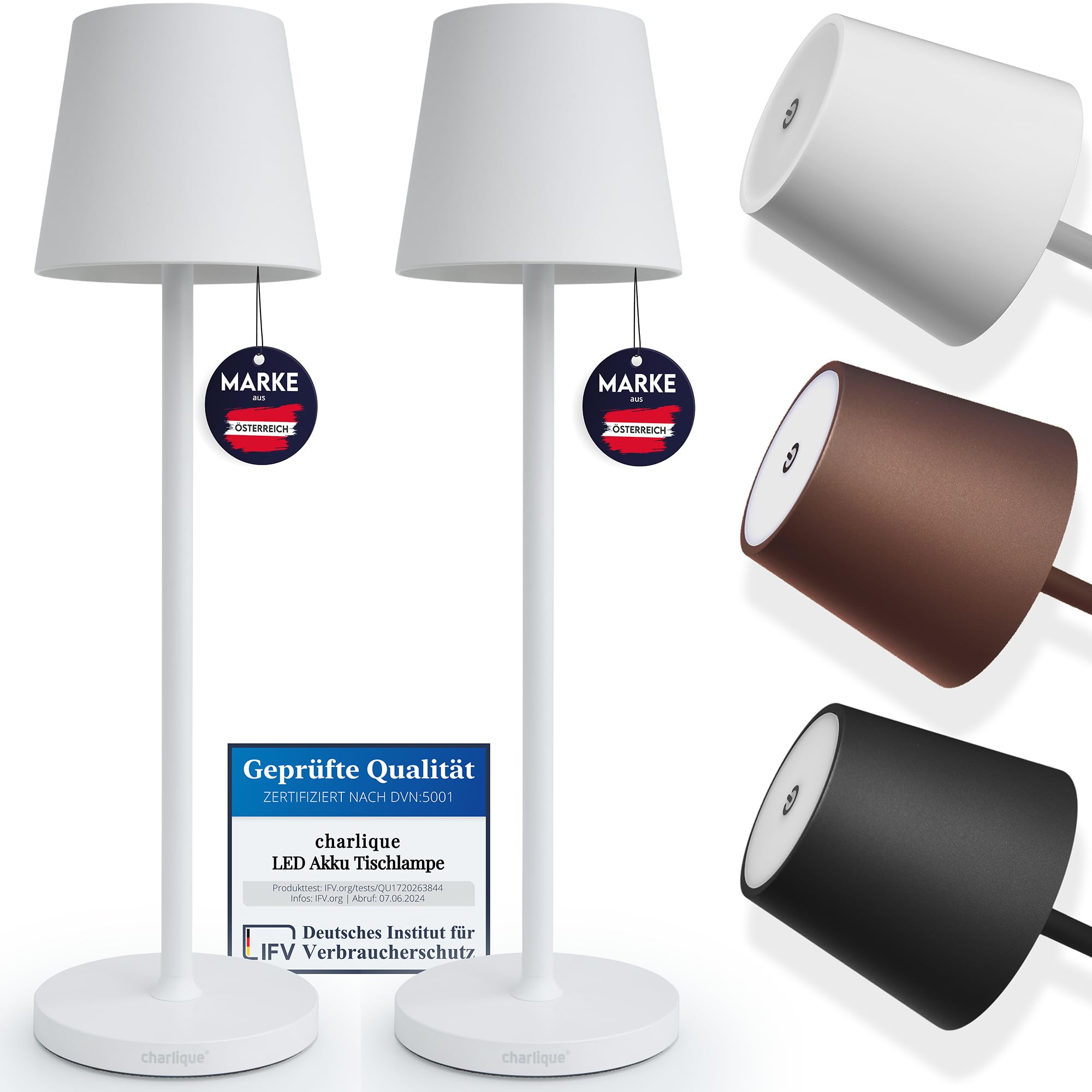 Dinner Light (2 piezas) Lámpara de mesa LED portatil en color blanco, regulable intensidad, con batería superpotente y recargable, cargador USB incluido, para interior y exterior