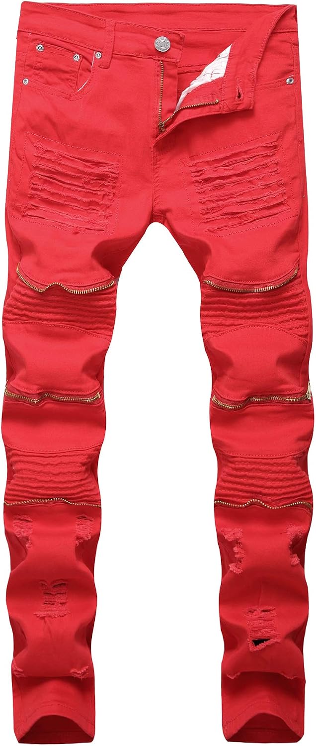 Wedama Boy's Distressed Ripped Moto Biker Stretch Fashion Skinny Fit Denim Jeans