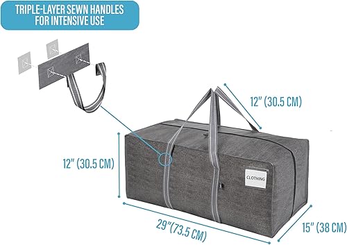 Miniatura 5 de VENO Paquete de 6 bolsas de almacenamiento extra grandes resistentes, bolsa de mudanza, organizador de ropa, para manta, edredón, armario de