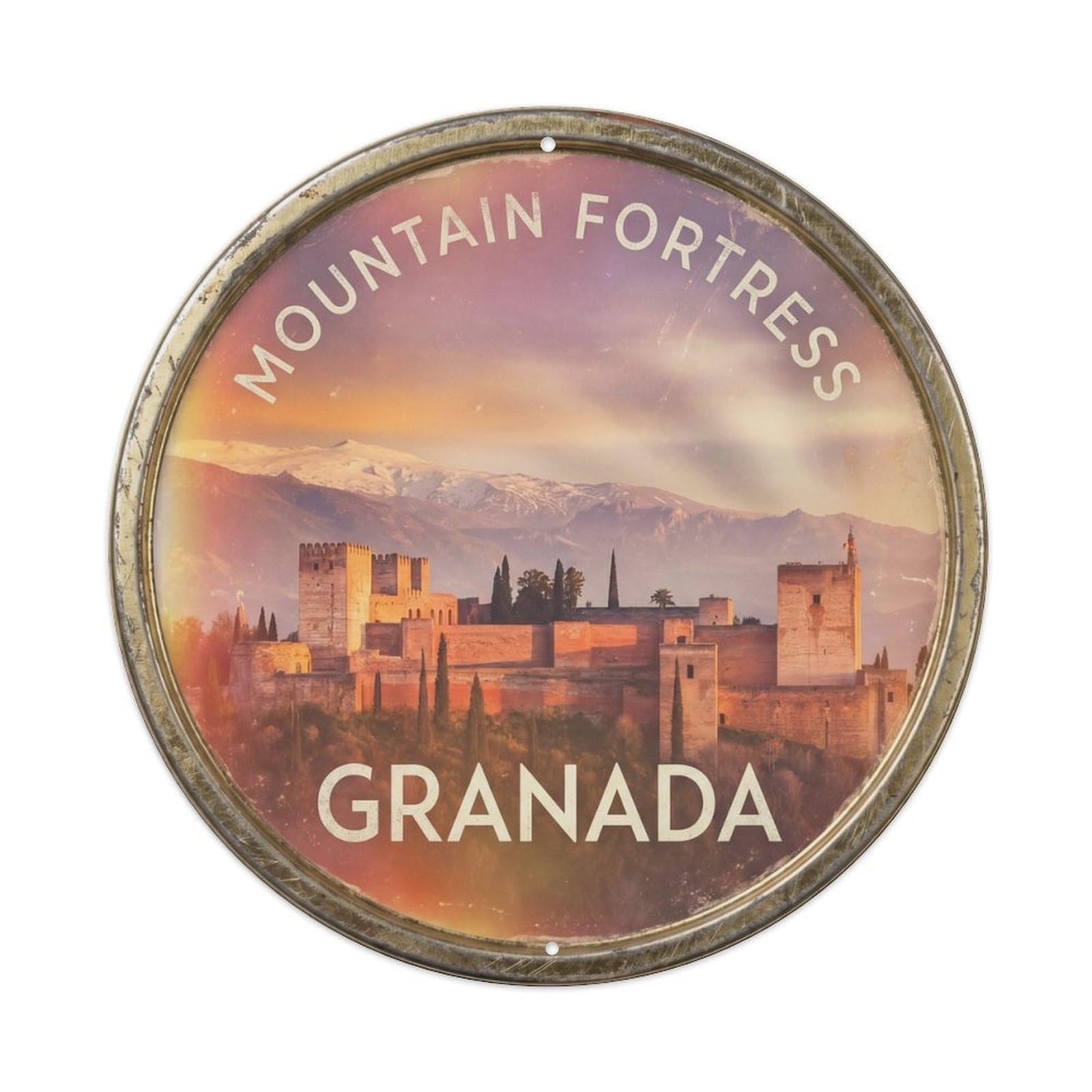 Fortress Sunset Lounge Citadel Metal Tin Sign Plaque Wall Decor for Cafe, Club, Garden Round Metal Poster 8x8Inch
