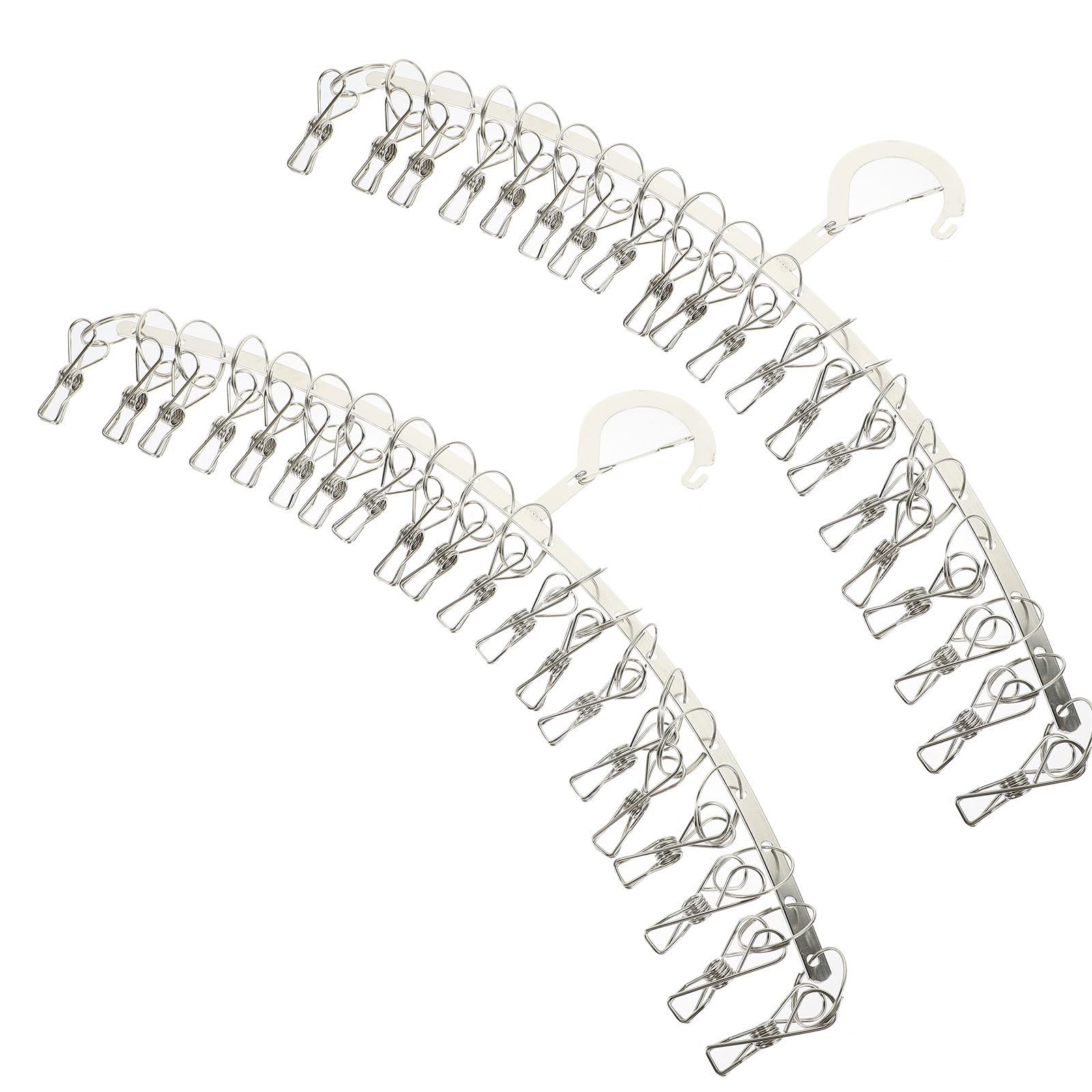 Stendibiancheria in Acciaio Inox 2 Pezzi 20 Clip Regolabili Antivento, Grucce Clip per Calzini e Biancheria Intima, Organizzatore Multifunzionale per Uso Domestico e Outdoor