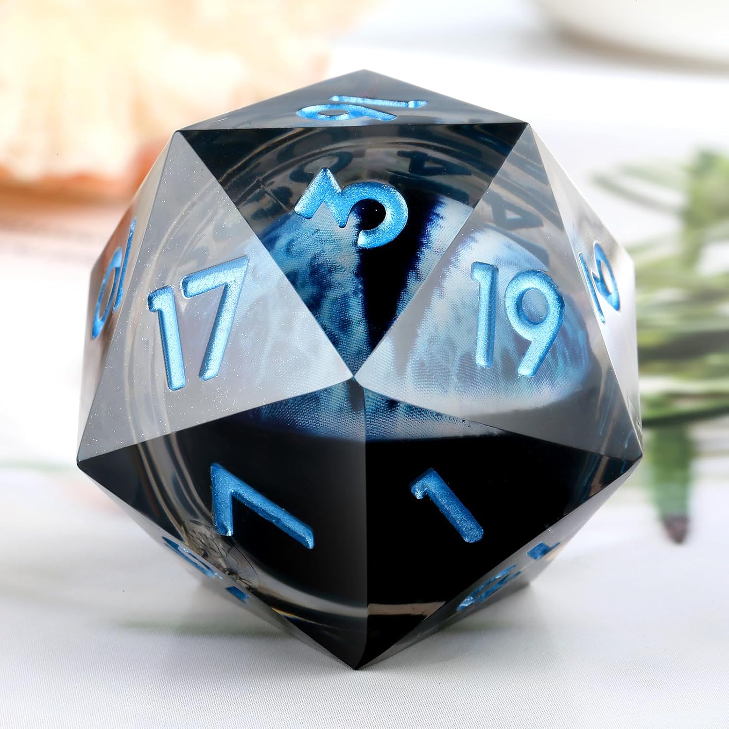 33mm D20 Dice,DNDND 33mm Liquid Dragon Eye 20 Sided Dice with Gorgeous Gift Box for Dungeons and Dragons (Blue)