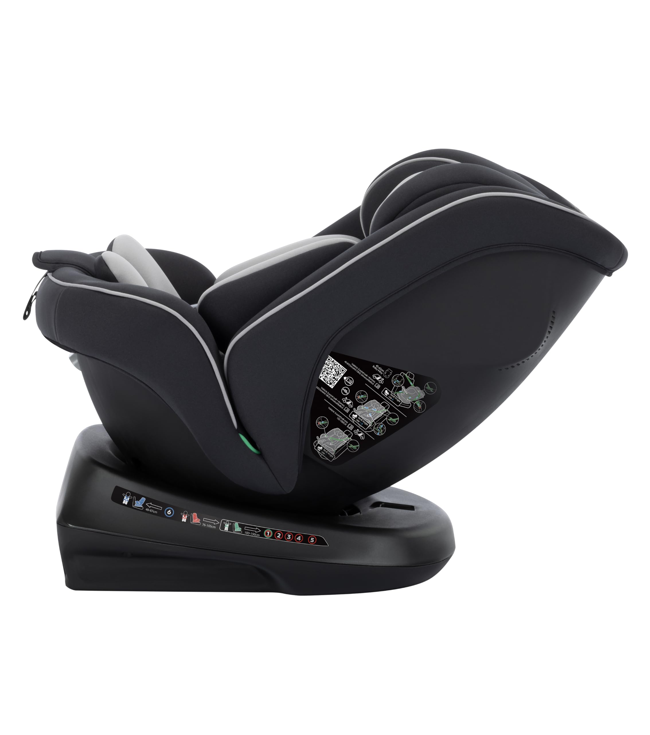 Safety 1st Cosmo i-Safe, Seggiolino Auto Girevole (Base), (0–12 Anni, 40–150 cm), Seggiolino Auto 0-36 Kg, Riduttore Neonato, 11 Posizioni Poggiatesta, Reclinabile 6 Posizioni, Leggero (5,6 kg), Nero