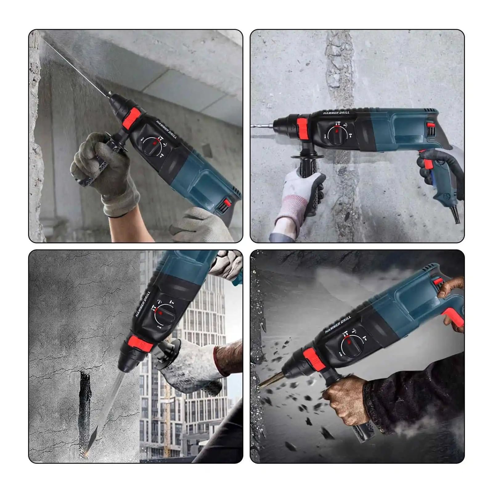 Wiertarka Udarowa 1100 W Wielofunkcyjny 3 W 1 Elektryczny Młot Udarowy Wiertarka Elektryczna Obrotowy Młot Elektryczny Domowy Zestaw Wiertarek Udarowych Do Betonu(Advanced)