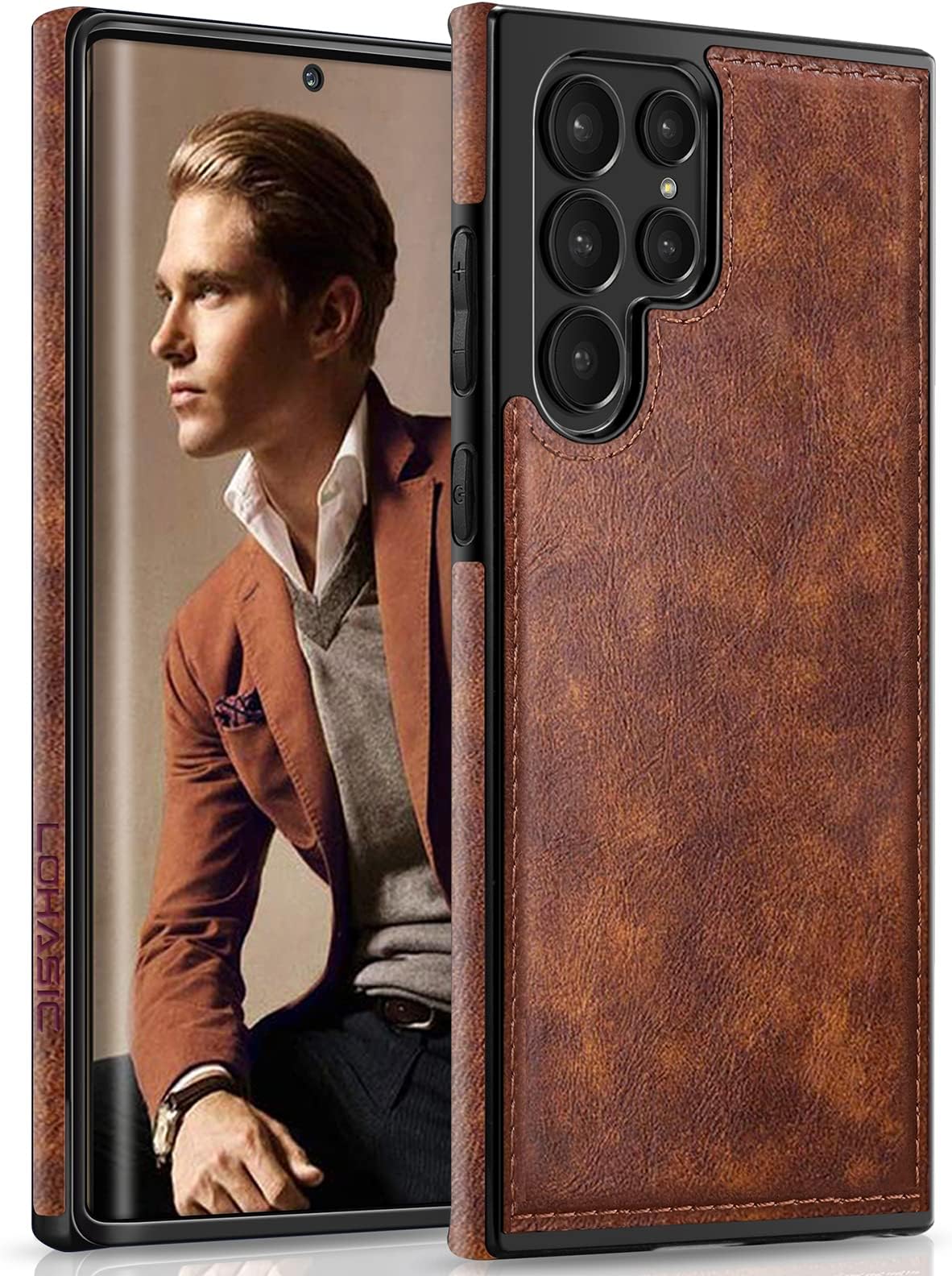 for Galaxy S22 Ultra Case, Premium Leather Luxury Business PU Non-Slip Grip Shockproof Bumper Full Body Protective Cover Phone Cases for Samsung Galaxy S22 Ultra 5G 6.8 inch - Brown