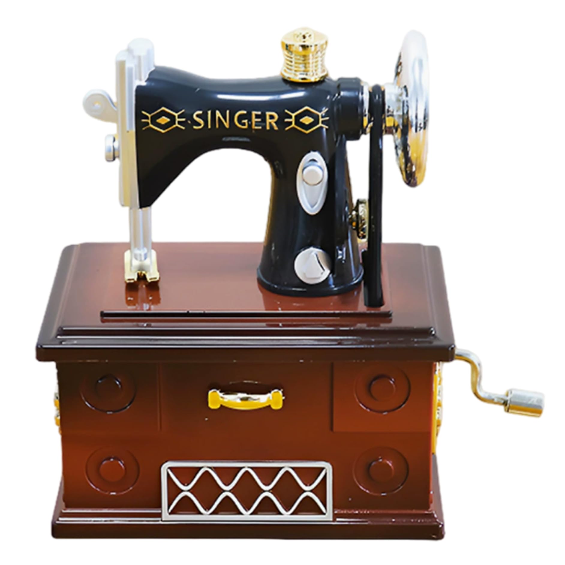 Caja de música de máquina de coser miniatura coleccionable con engranajes de alta fidelidad