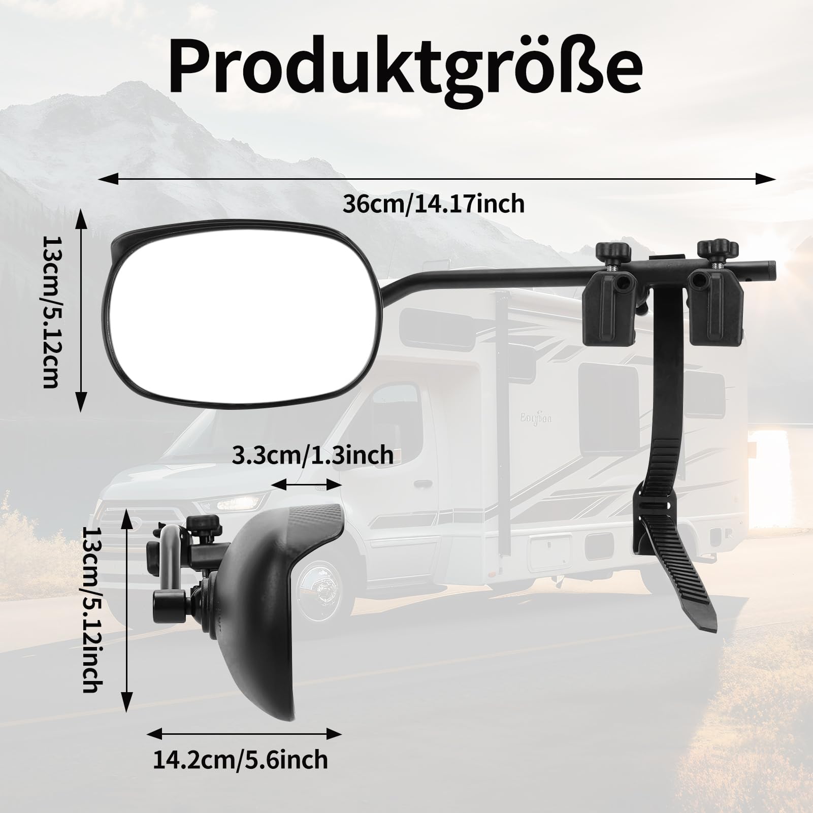 2 rétroviseurs pour caravane, voiture, camping-car, rétroviseurs grand angle, remplacement pour voiture, camion, fourgonnette, bus, champ de vision élargi, rétroviseurs latéraux amovibles pour