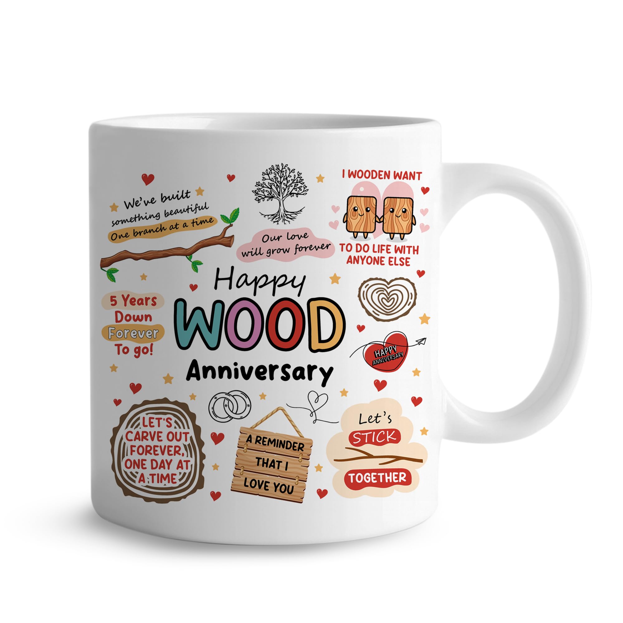 RED OCEAN Funny Mug for 5th Anniversary, Gift for Her Him, Wood Anniversary, Husband Wife Couple Romantic Present Keepsake
