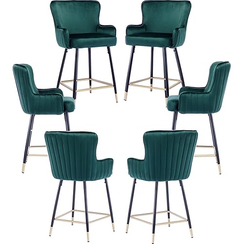 ZSARTS Green 26 Inch Metal Kitchen Island Bar Stools with Gold Footrest, Ergonomic Design