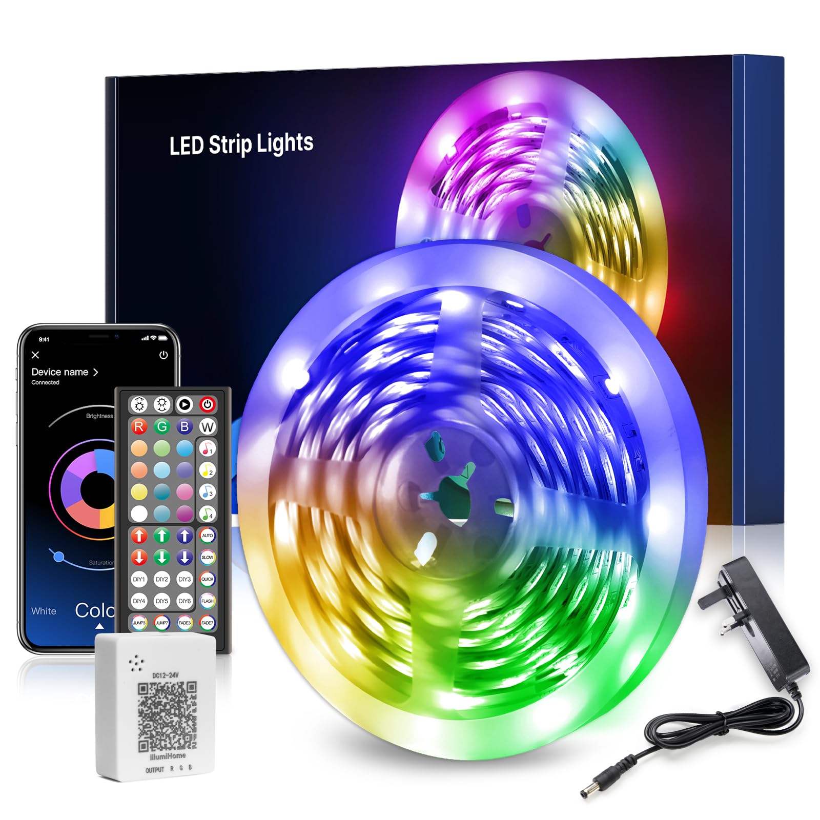 Bluetooth Controlled 10M RGB LED Strip Lights - Dimmable & Flexible Illumination