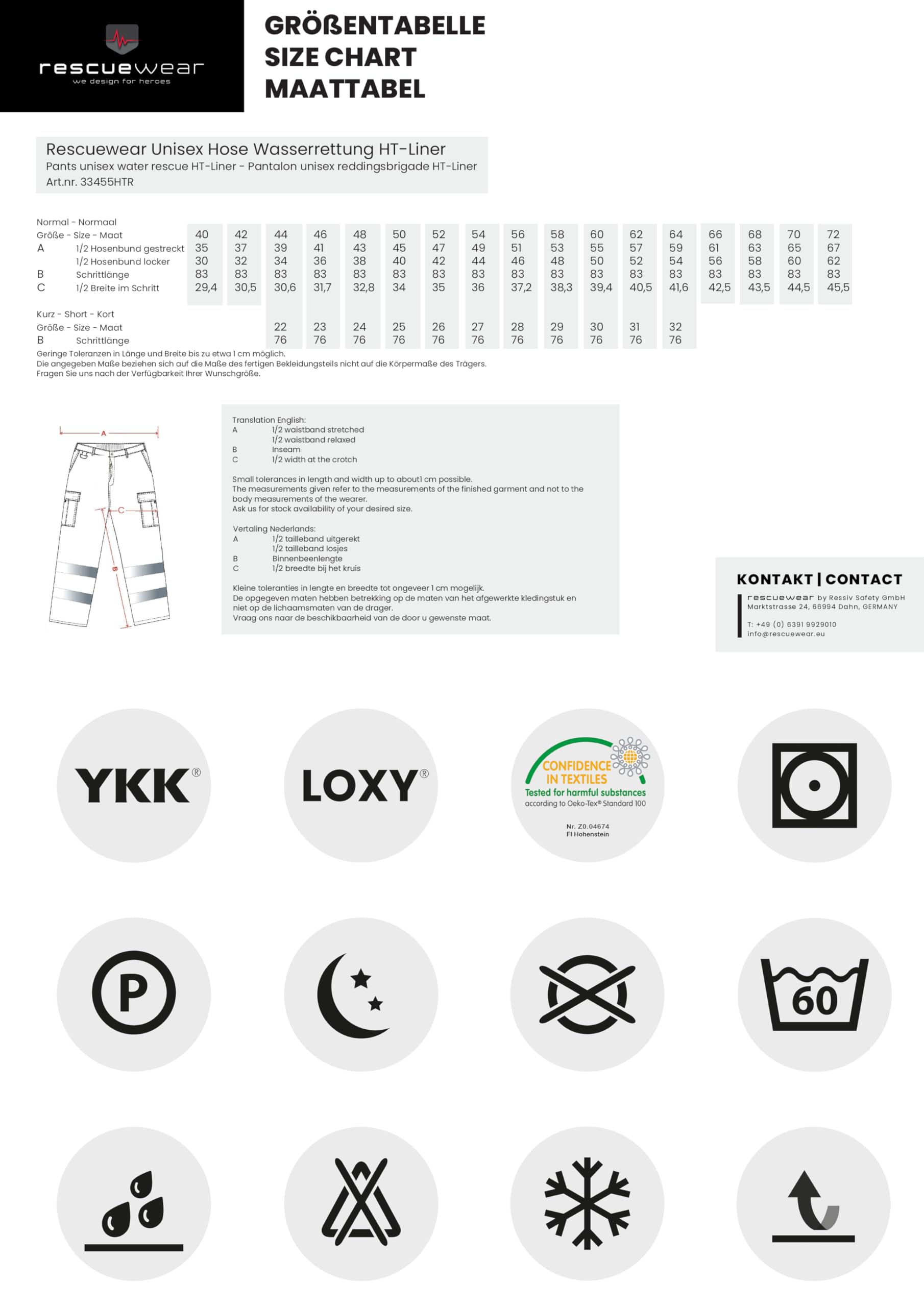 Arbeitshose 33455 – hochsichtbare Arbeitshose mit Reflexstreifen, Cargotaschen & elastischem Bund – Winddicht/wasserabweisend oder wasserdicht mit HT-Liner