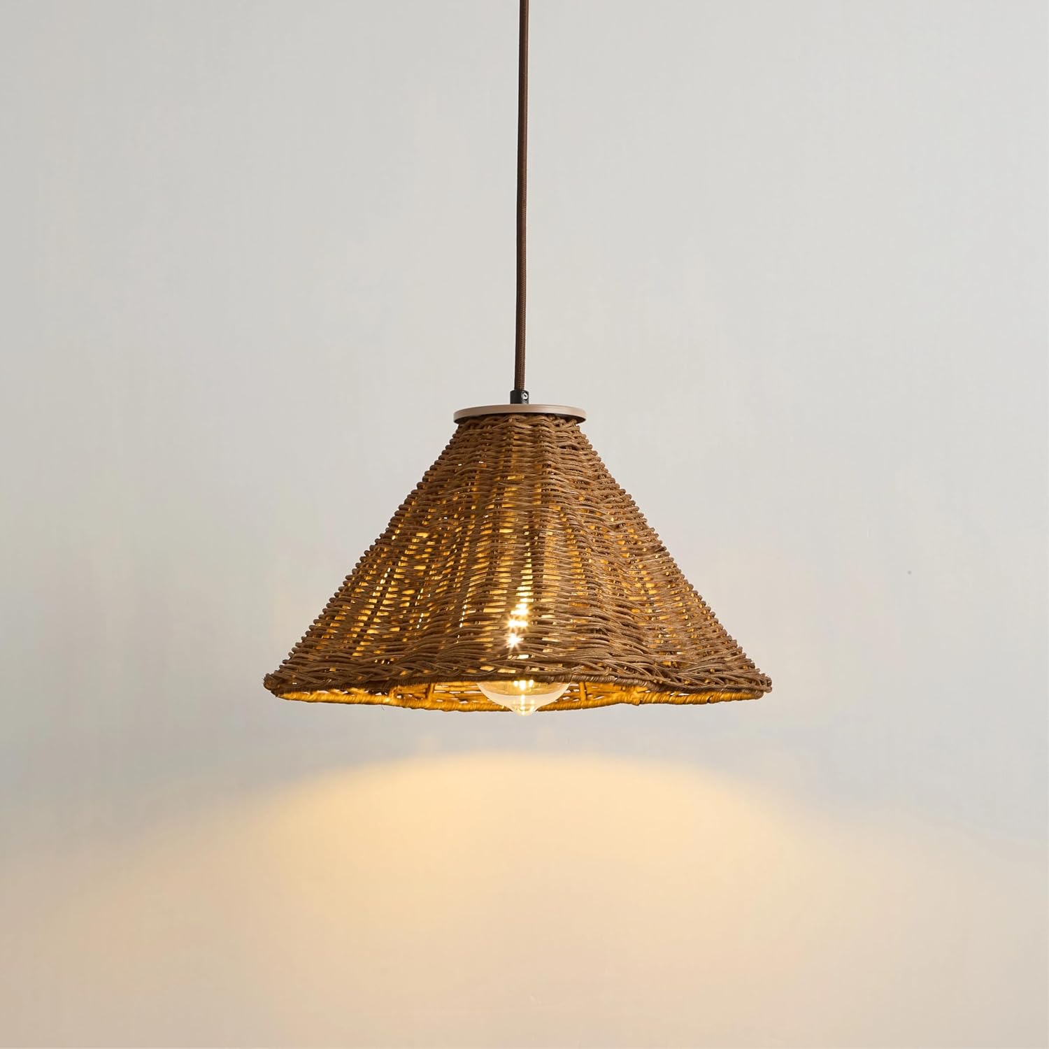 Boho Rattan Pendant Light, 11.8 in Hand Woven Hanging Lamp, Farmhouse Chandelier Light Fixture for Kitchen Island, Dining Room, Bedroom, Living Room, Entryway, Foyer (1pack, E26 Bulb)