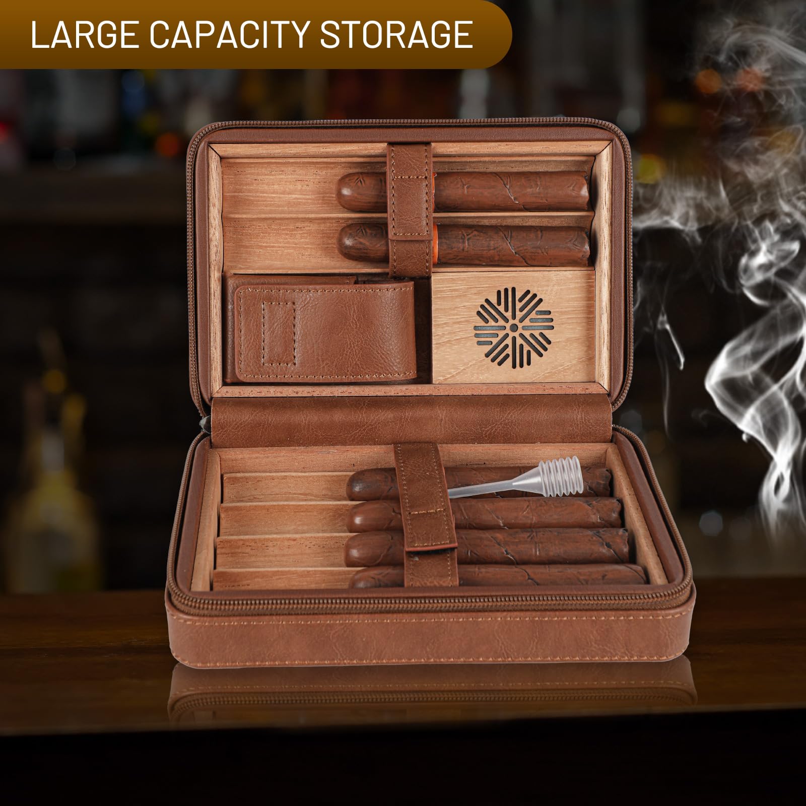 Platz für 6 Zigarren, Zigarrenhumidor, hochwertiges Leder, Zigarrenkiste, Zigarrenschneider, tragbarer Reise-Zigarrenhumidor mit Befeuchter, Kartenfach, Männer