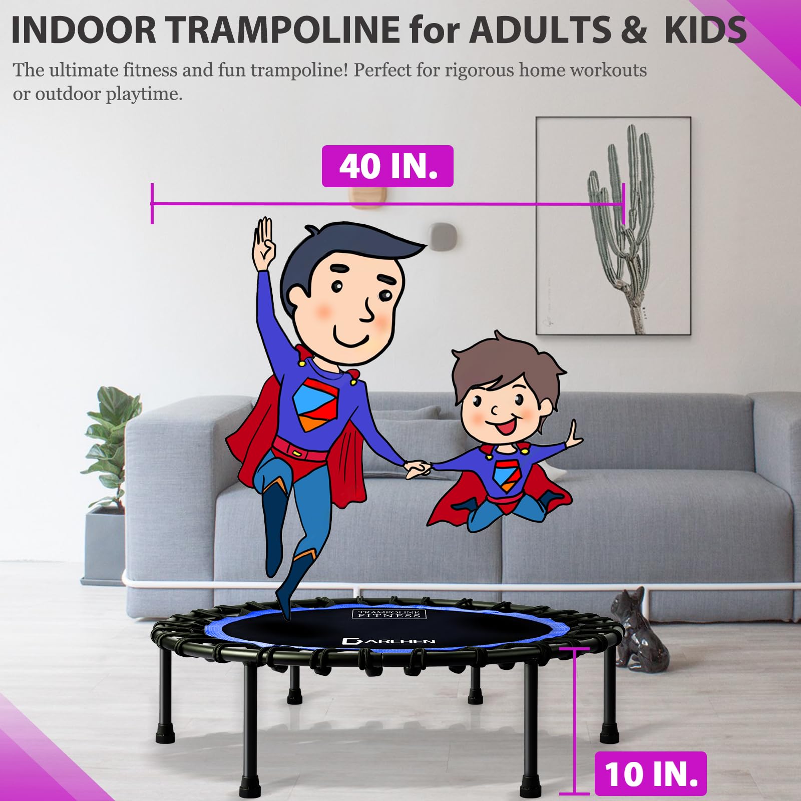 DARCHEN 200 kg trampolino rimbalzante per adulti, mini trampolino per esercizi di rimbalzo indoor per allenamento fitness per trampolino tranquillo e sicuro indoor [100 cm]