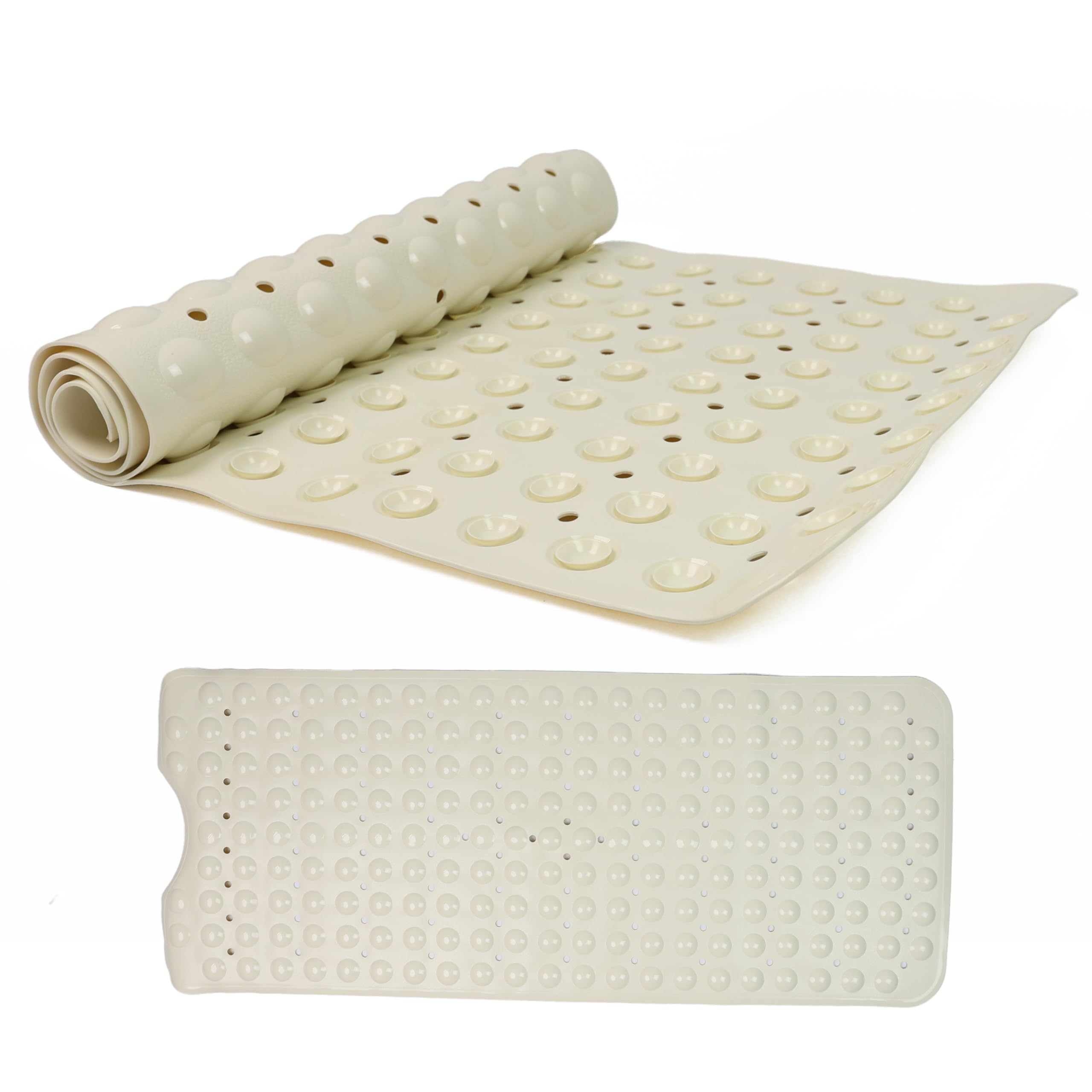 DIVCHI Shower Bath Mat Non Slip Anti Mould & Mildew With Strong Suction Cups Grip And Drain Holes Soft Rubber Shower Mats - Bathroom Mat Machine Washable (Beige, 100 x 40cm)