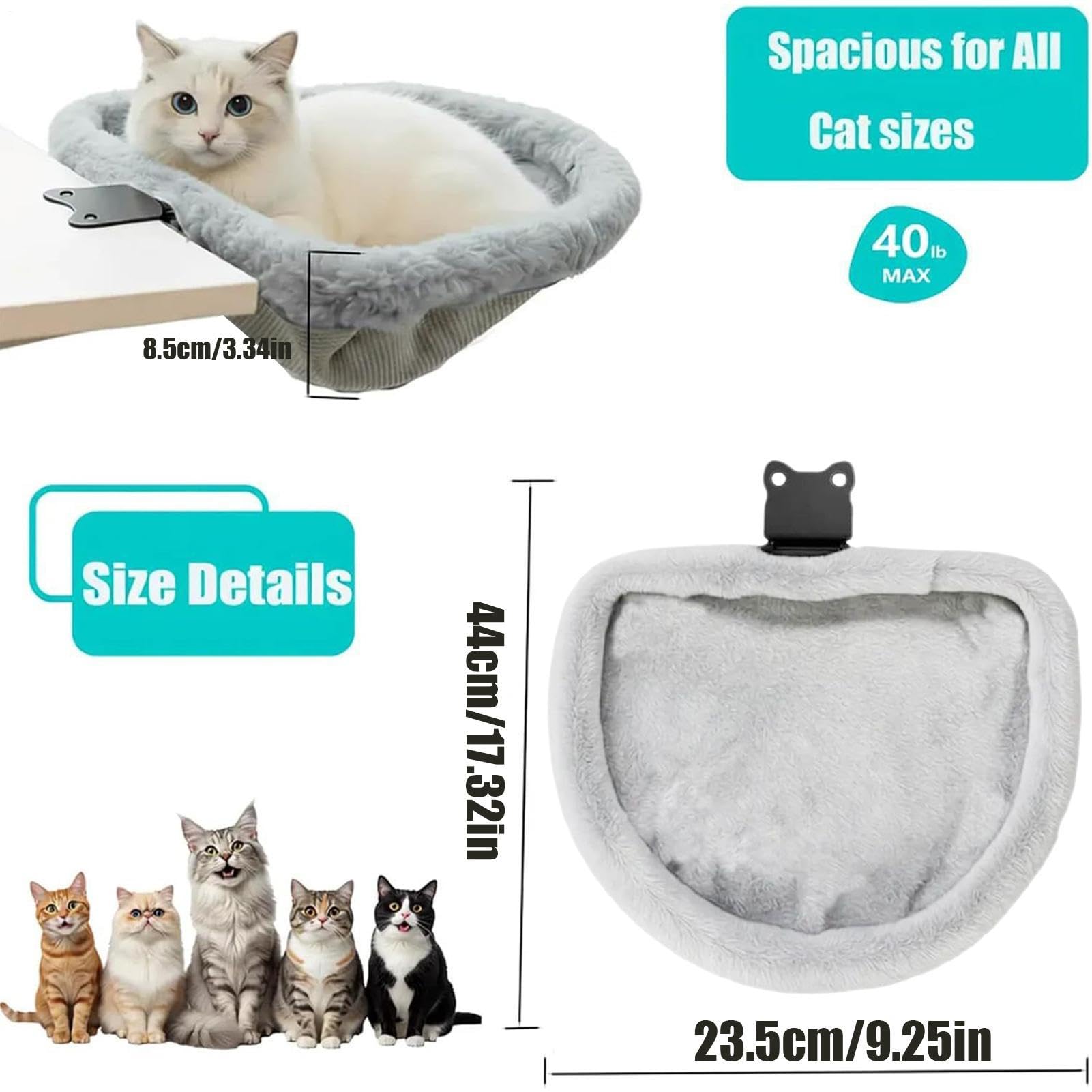 Schreibtischbett für Katzen, Hängematte für Katzen | mit Schreibtischzubehör, 44 x 23,5 x 8,5 cm, faltbar, platzsparend, Hängematte für Kätzchen, kleine Rasse