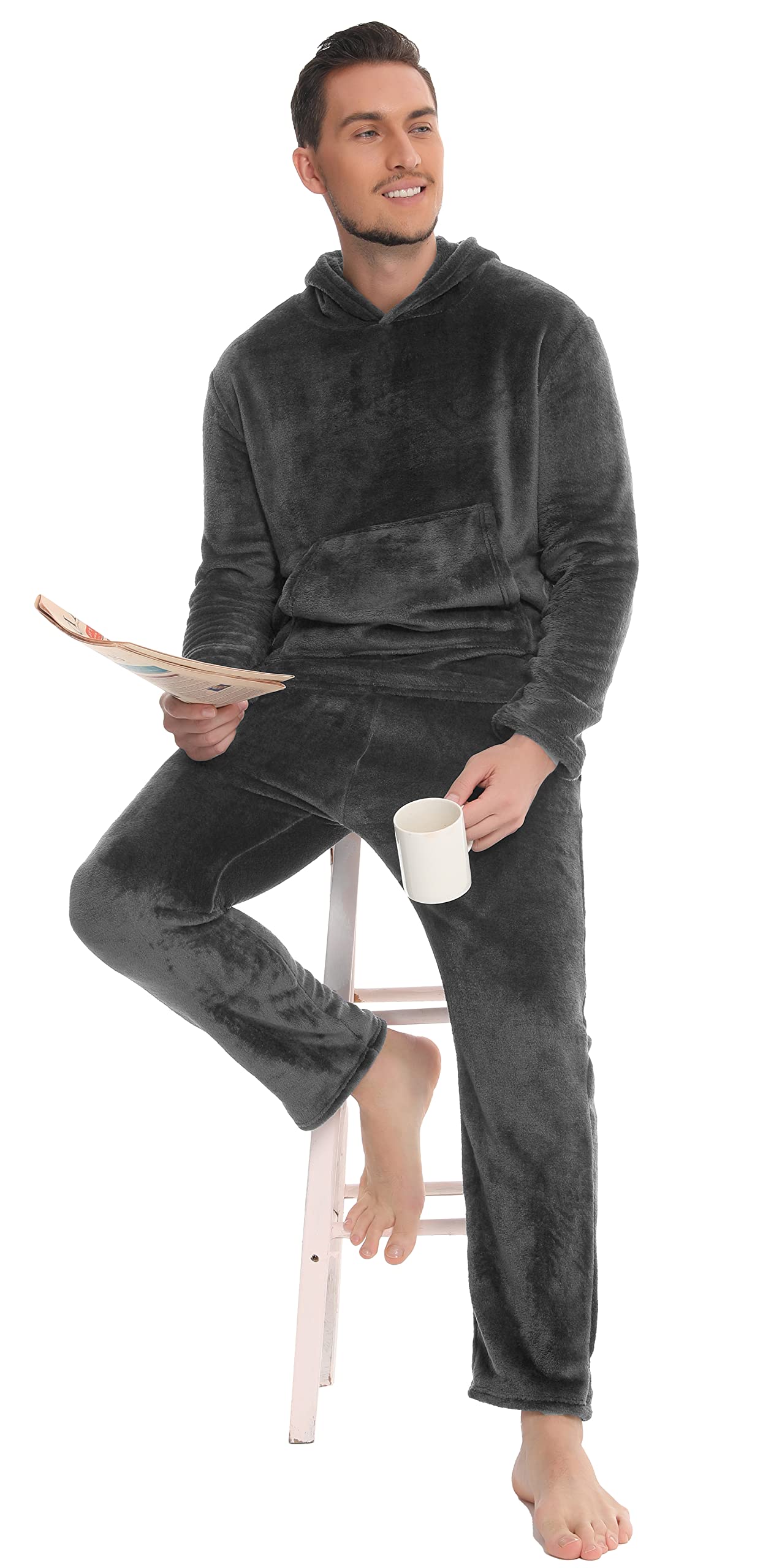 Vlazom Pyjama Homme Flanelle Ensembles de Pyjama Hiver Capuche Pilou Chaud