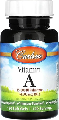 Miniatura 10 de Carlson CAR01102- Vitamina A 15000 UI Palmitato 4500 mcg RAE Visión Salud y Piel Saludable Función Inmune W 240 cápsulas blandas