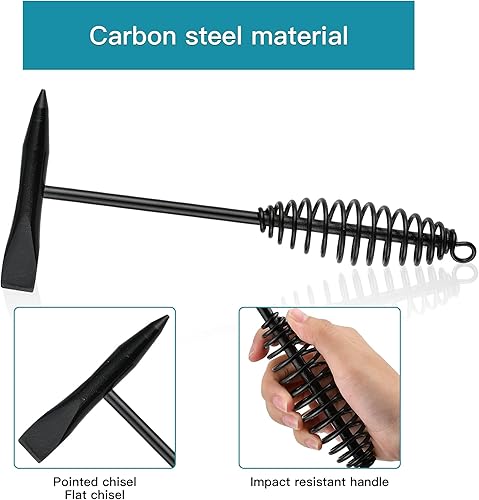 Miniatura 5 de Juego de herramientas de eliminación de escoria de soldadura de 4 piezas, martillo astillador de 10 pulgadas con mango de resorte helicoidal