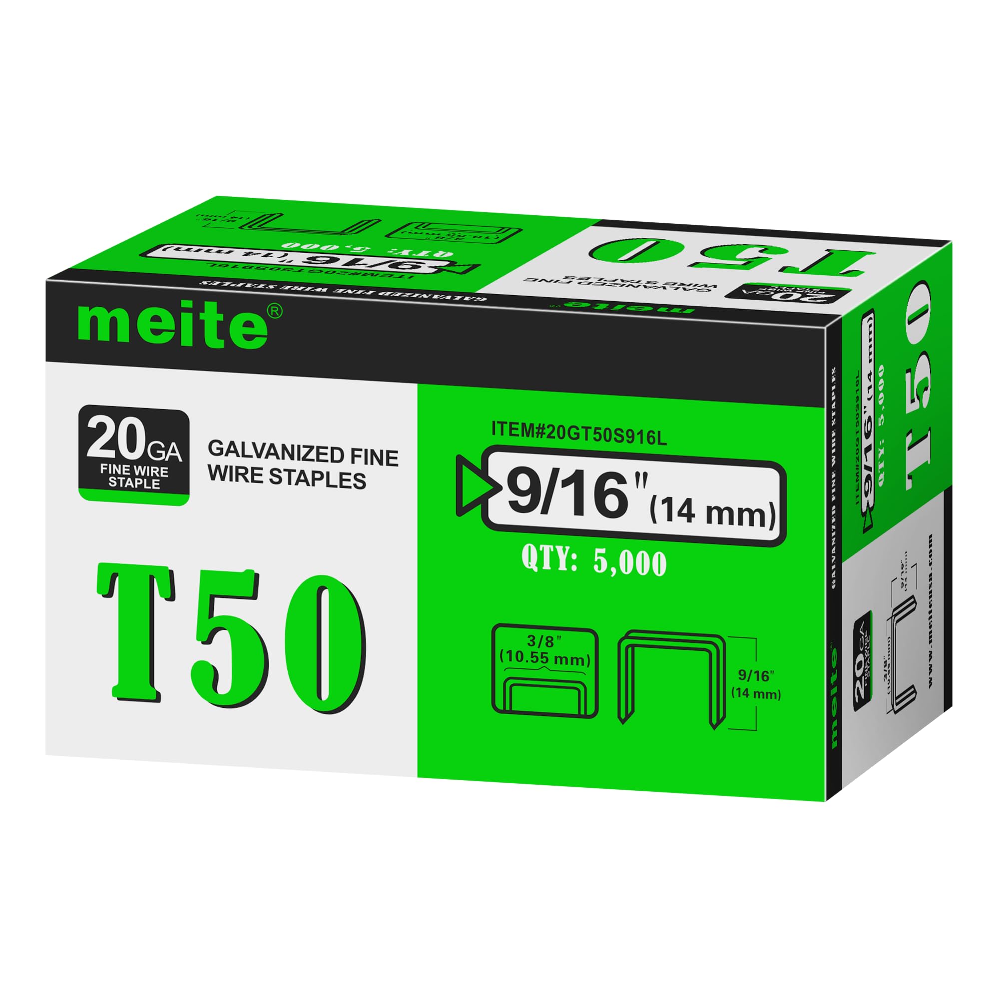 meite T50 Staples, Type 140/14 mm Heavy Duty Staples for Staple Gun 5,000 Counts, Galvanized, 10.5 mm Crown