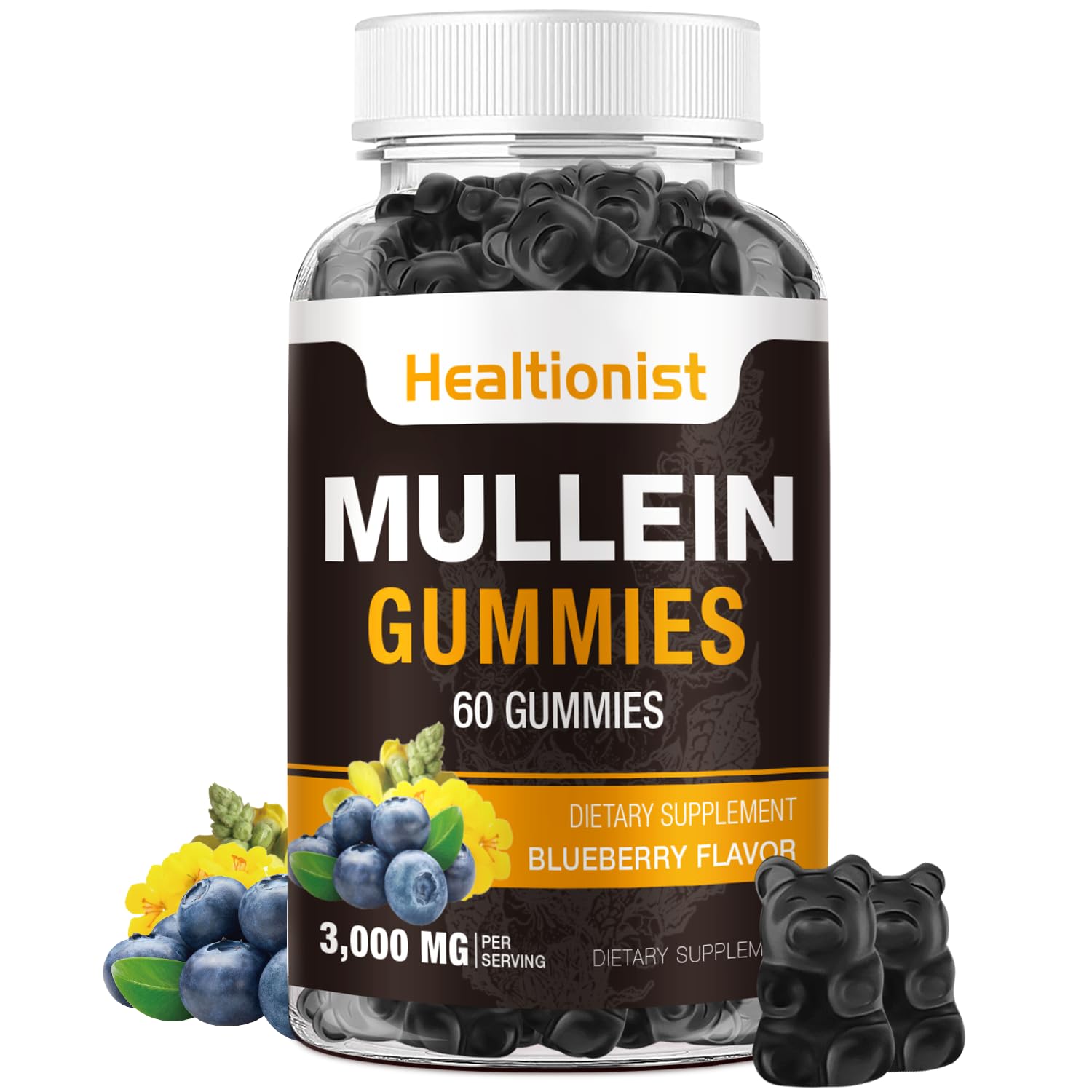 1 Pack Sugar Free Mullein Gummies - Lung Cleanse, 3000MG Mullein Supplement for Respiratory, Organic Mullein Drops Gummy with Quercetin & Bromelain for Lung, Digestive Health & Immune 90Ct