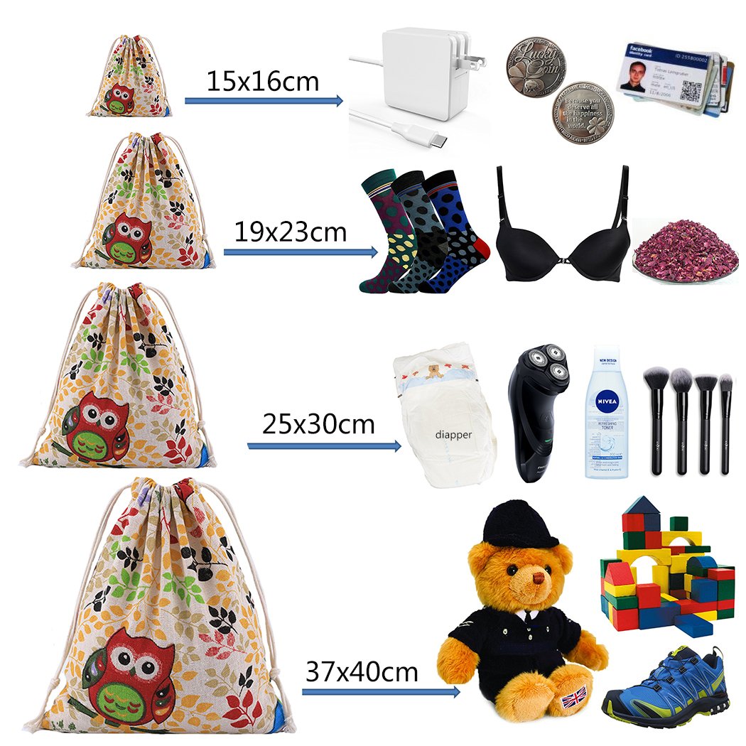 Sacchetti Portaoggetti In Cotone Con Coulisse - Set Di 3 Per Make-up, Viaggi E Bambini | Stampa Animali