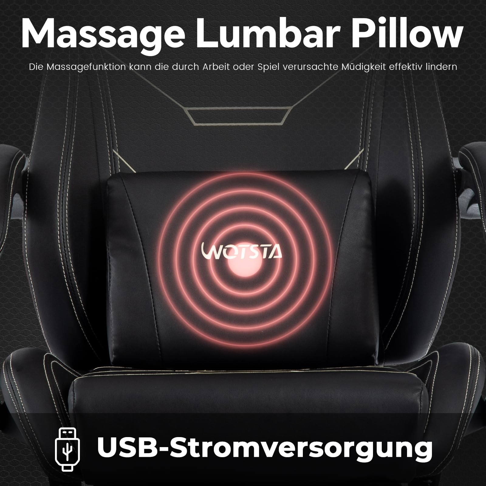Gaming Stuhl Ergonomisch mit Fußstütze Racing Computerstuhl Höhenverstellbar Gepolstert Bürostuhl Lendenwirbelstütze Schwarz
