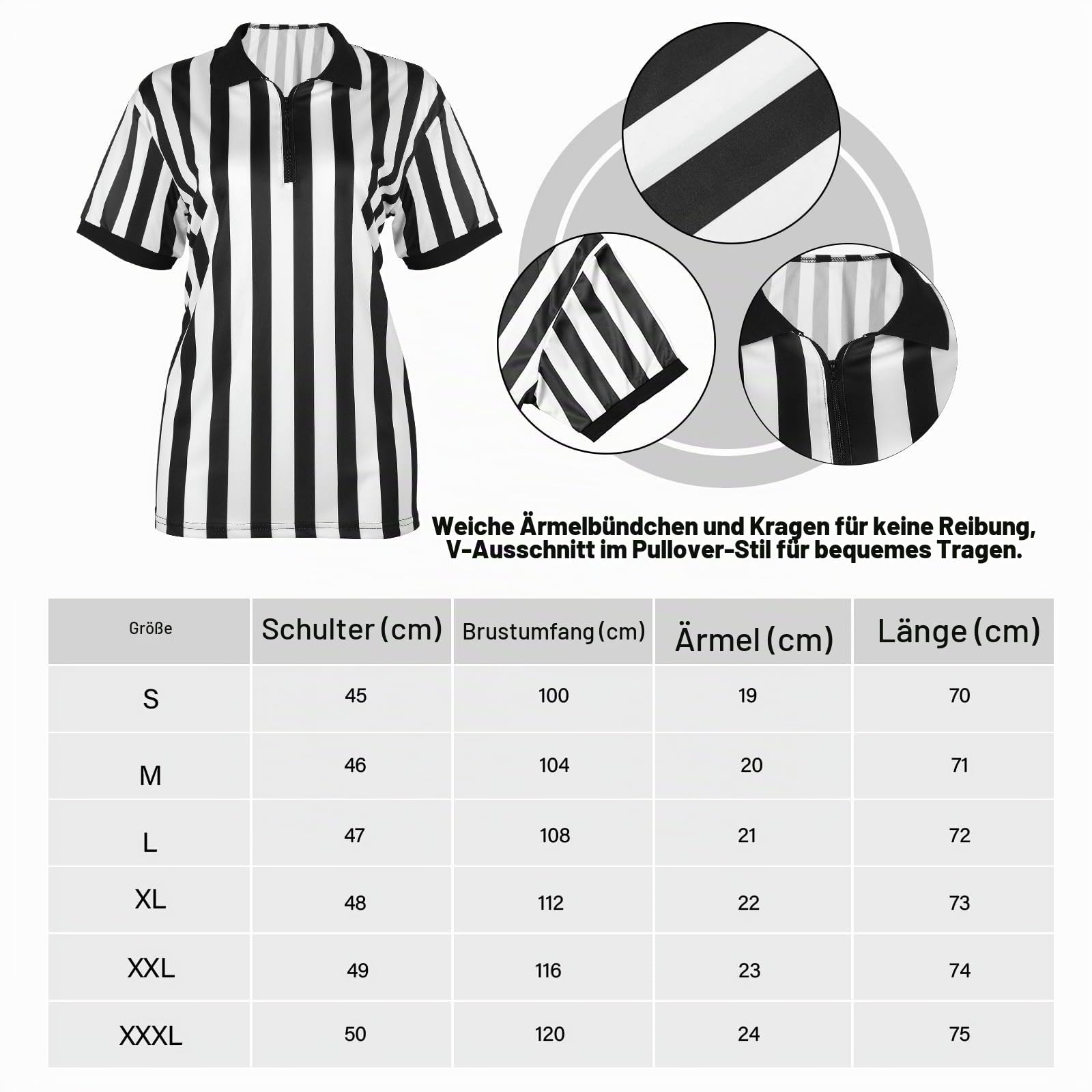 Schiedsrichter-Kostüm für Damen, schwarz-weiß gestreift, Ref. Shirt, Jersey, Shorts, Schiedsrichterhut für Karneval, Party, Halloween, Cosplay, Party