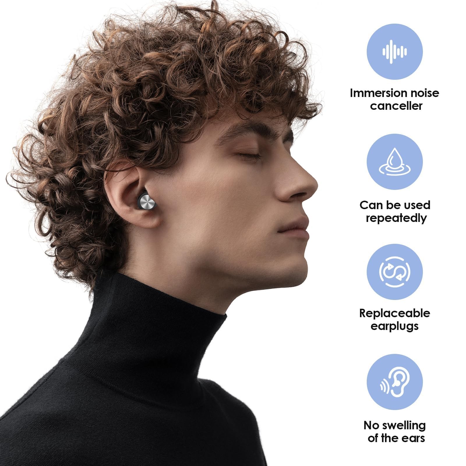 Tapones Oídos Ruido Dormir, Tapones para Dormir Anti Ronquidos y Conciertos, Tapones para Oídos Reutilizables, Ideales para Músicos, DJs, Dormir y Ambientes Ruidosos(Plata + negro)
