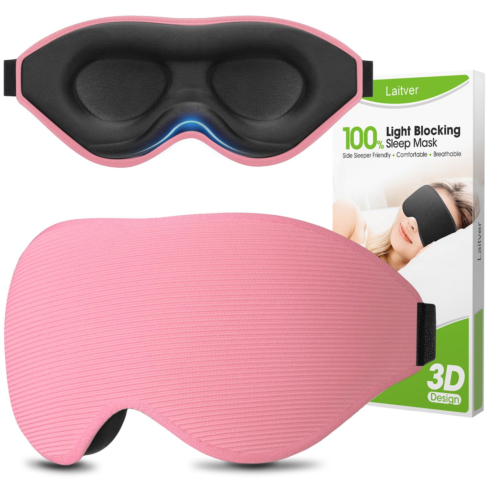 Schlafmaske für Seitenschläfer, Laitver 2025 Aktualisiertes Design 3D Lichtblockierend Augenmaske Frauen & Herren, Bequem & Atmungsaktive Druckfrei Schlafbrille mit Verstellbar Gummiband für Reisen
