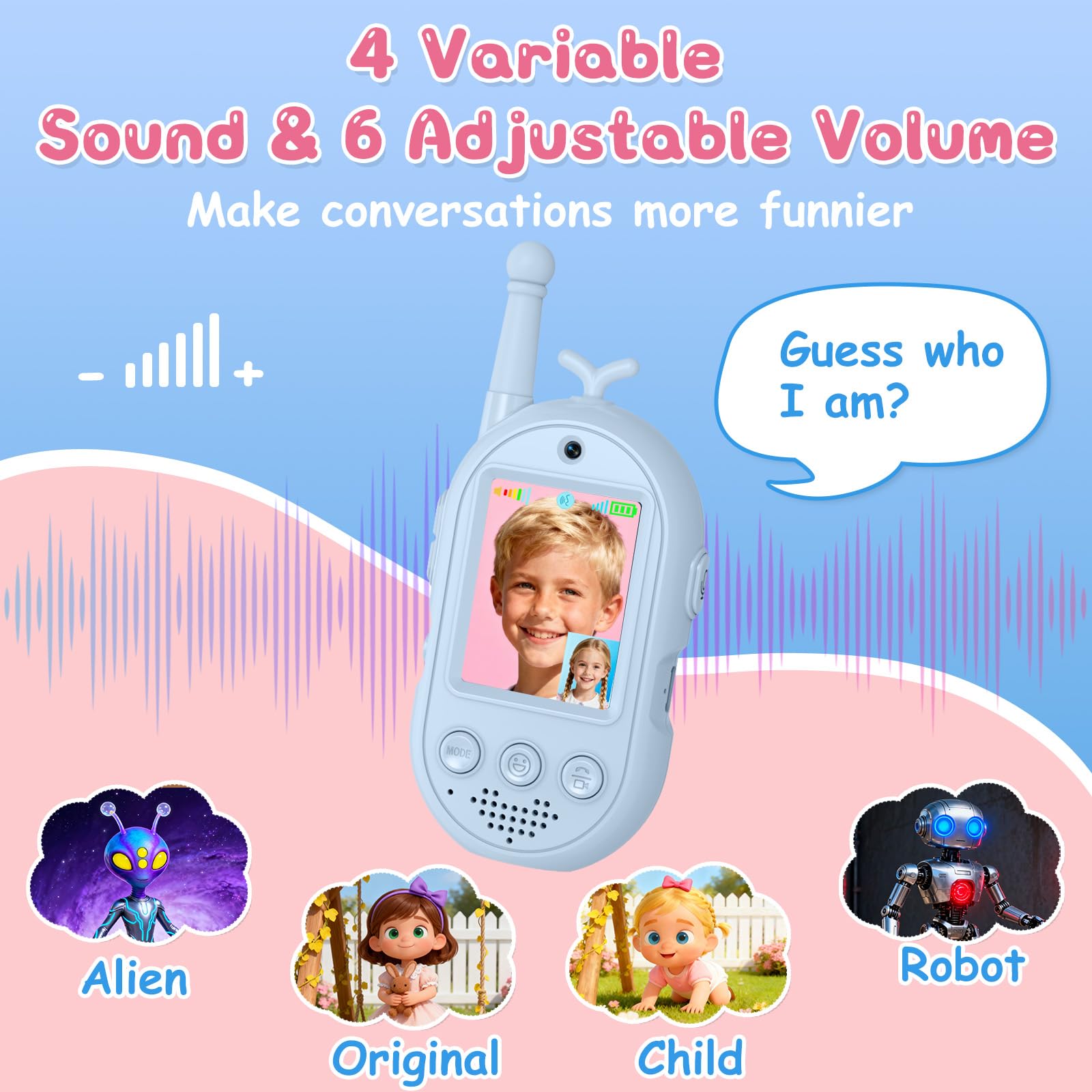 Vídeo Walkie Talkies para Niños, Walkie Talkies Recargables con Videollamada, Largo Alcance 400m, Juguetes Cumpleaños para Niños y Niñas de 3 a 12 Años(Set de 2)