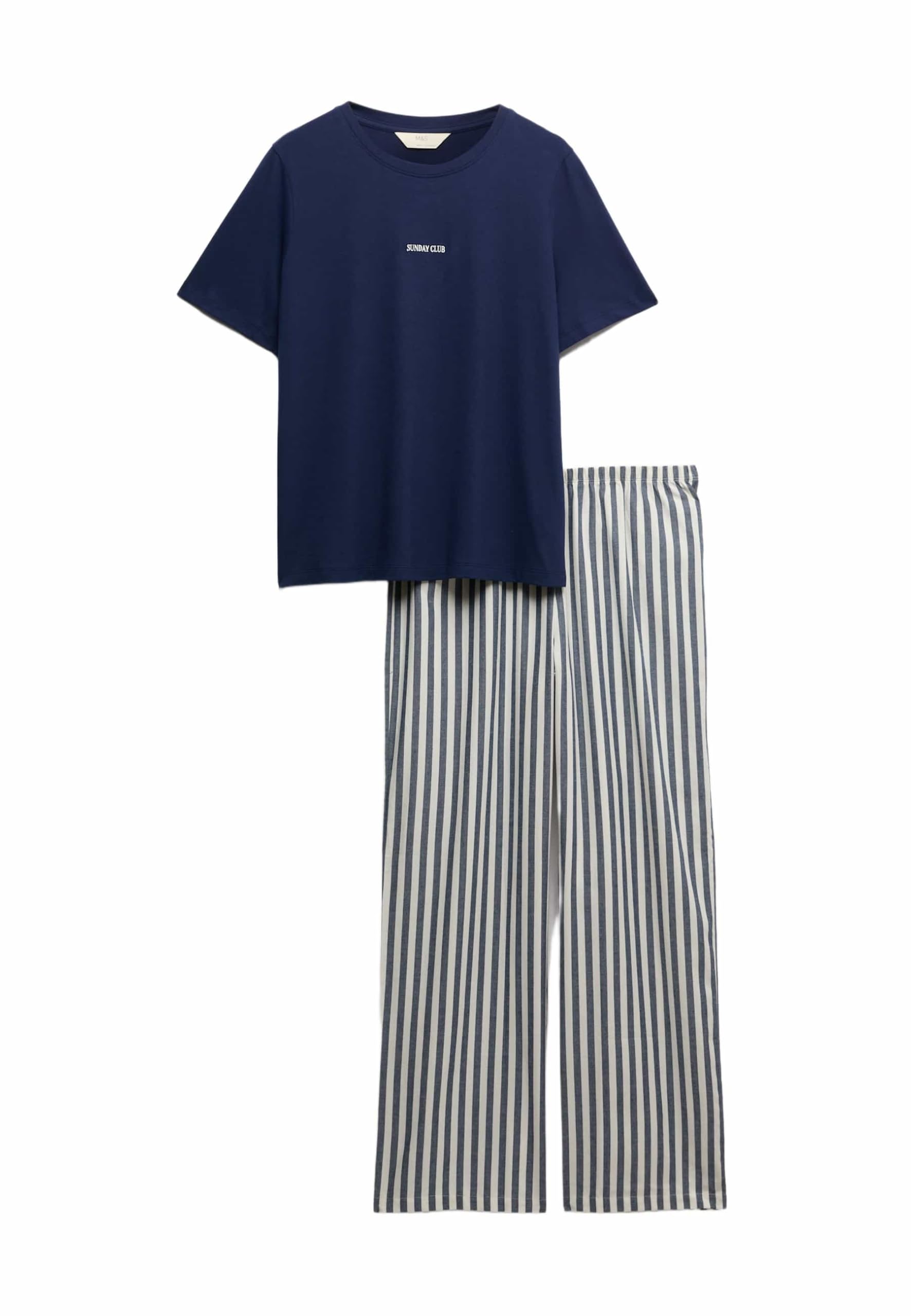 Marks & Spencer Donna Pantaloni Pigiama in Puro Cotone Tessuto – Vita Elasticizzata – Finitura Spazzolata