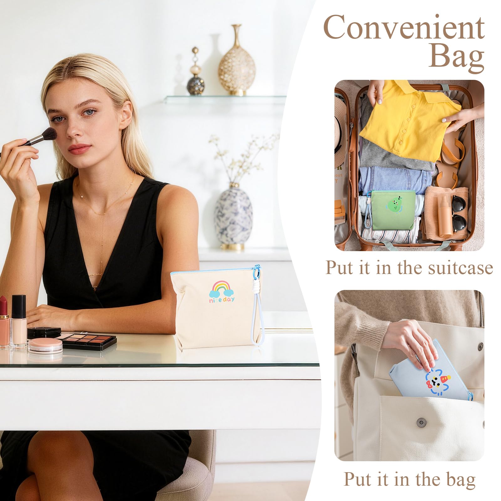 Canvas Period Pouch Soft First Period Kit Bag Small Discreet Menstrual Cup Pad Pouch Cute Sanitary Napkin Storage Bag Tampon Holder Multi-purpose Feminine Bag Blue