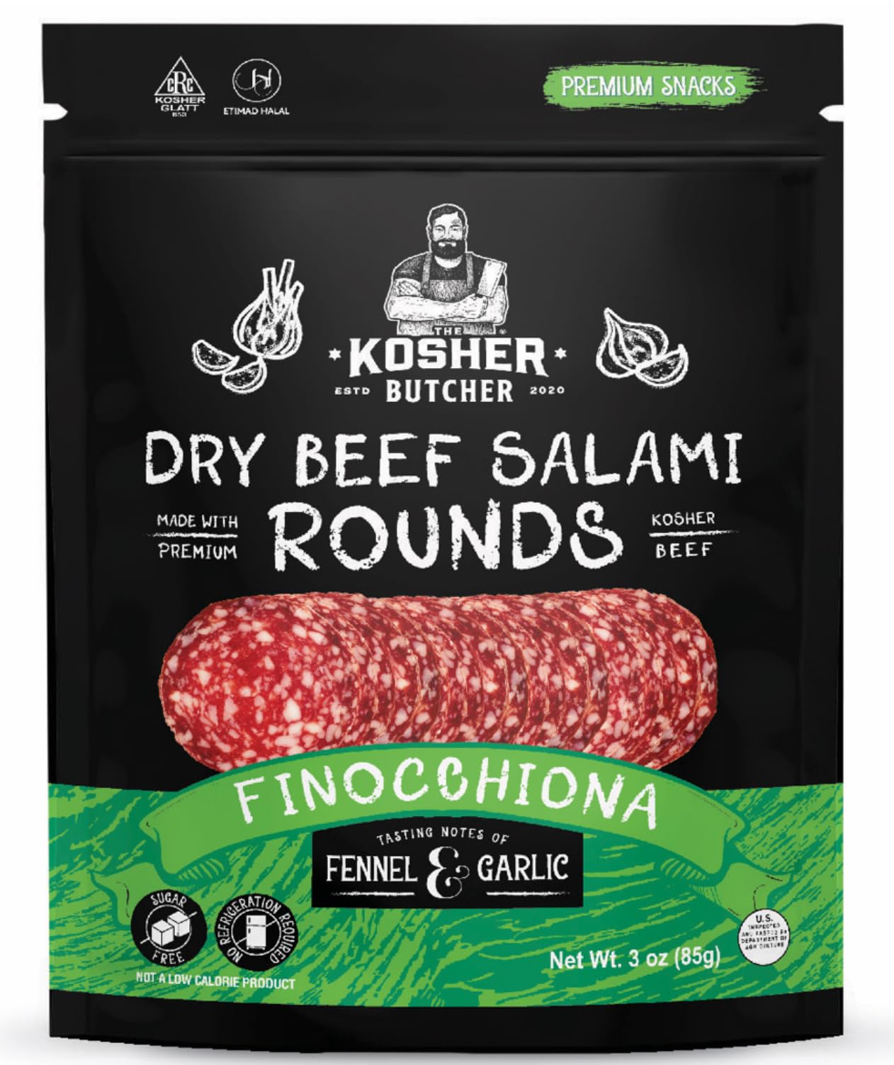 Dry salami Rounds 3 oz Kosher & Halal Certified (Finocchiona)
