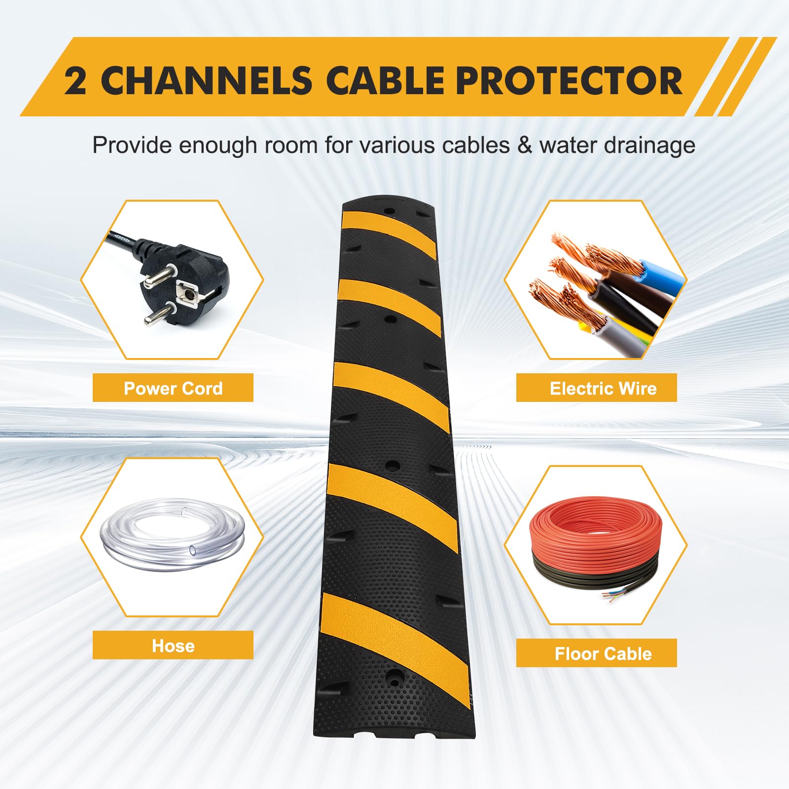 VroomSteel 2 Pack 6 Ft Rubber Speed Bumps - Heavy Duty Modular 2-Channel Design with 25,000 Lbs Capacity, Ideal for Cable Protection On Asphalt, Concrete, and Gravel Roads