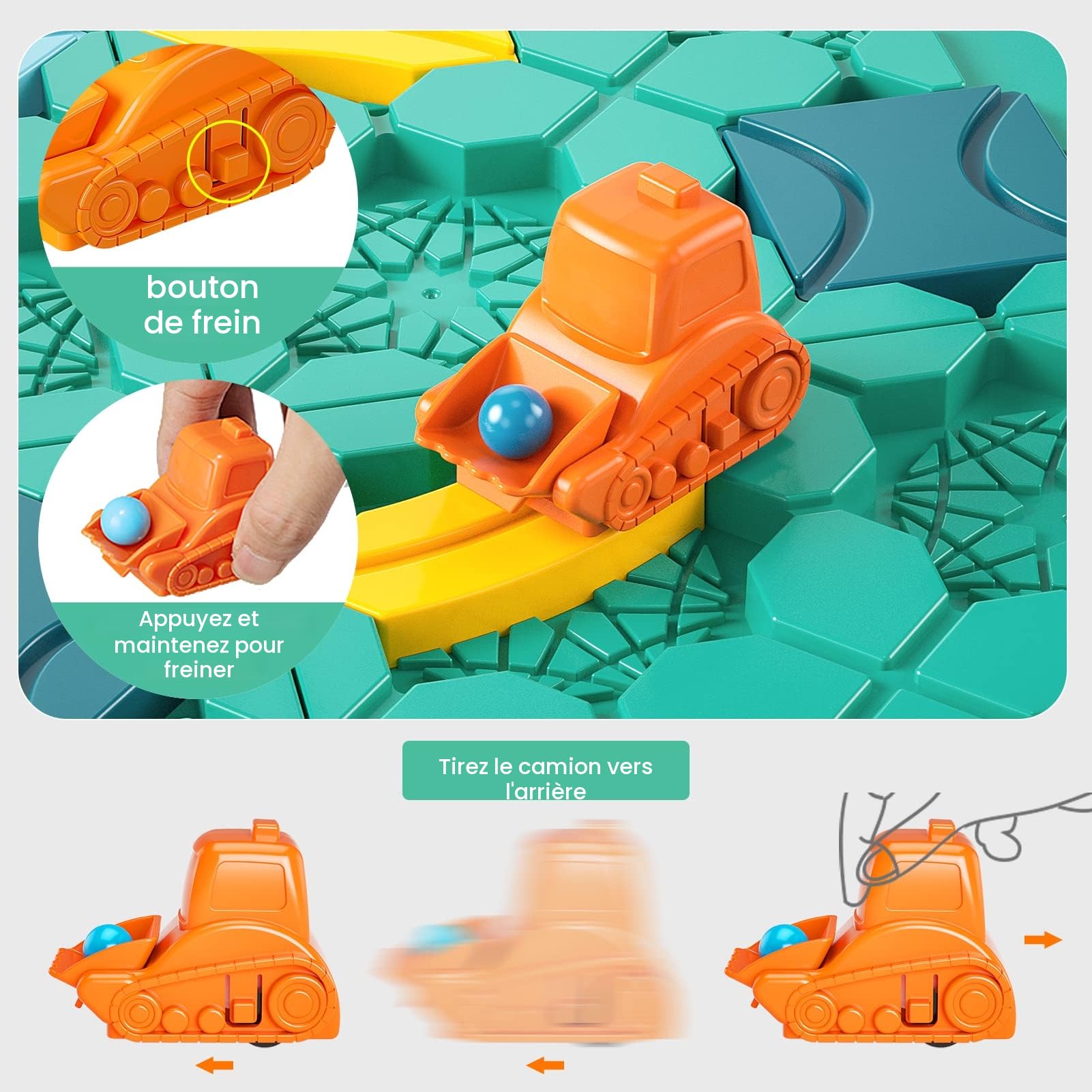 burgkidz Jeu de Construction de Route Logique pour Enfants, Jeux de Société de Piste Voiture de Puzzle avec Boule de Labyrinthe en Marbre, Jouets Cérébraux pour Garçons Filles 4 à 8 Ans