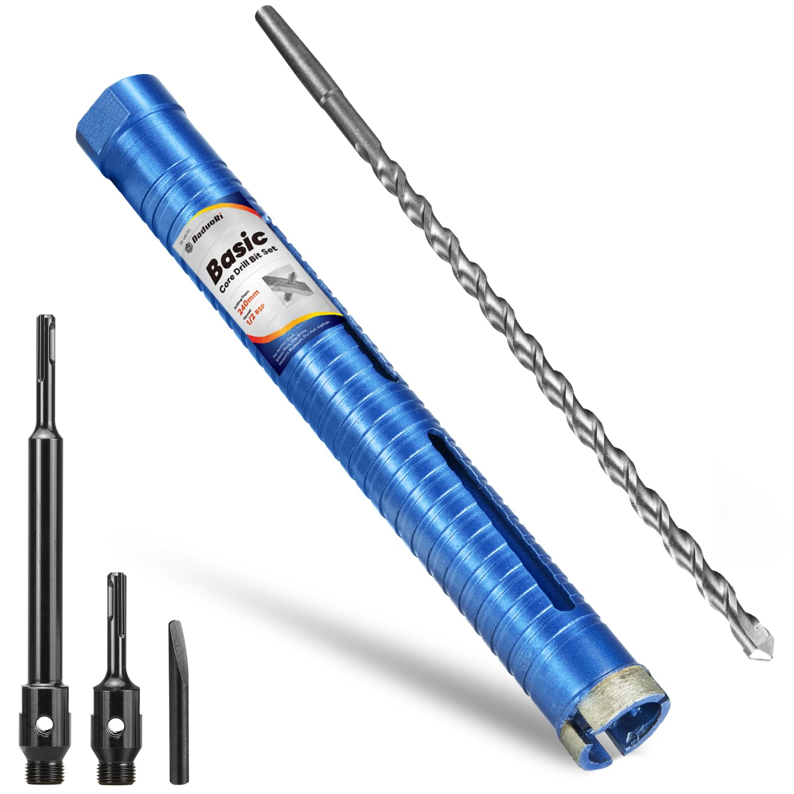DaduoRi 32mm x 240mm Long Core Drill Bit Set with 240mm,110mm SDS Plus Adaptor & Centre Pilot Bit,Diamond Core Drill Set for Brick Block Masonry Stone,1/2 BSP Thread(For hole 30 mm) — image 1