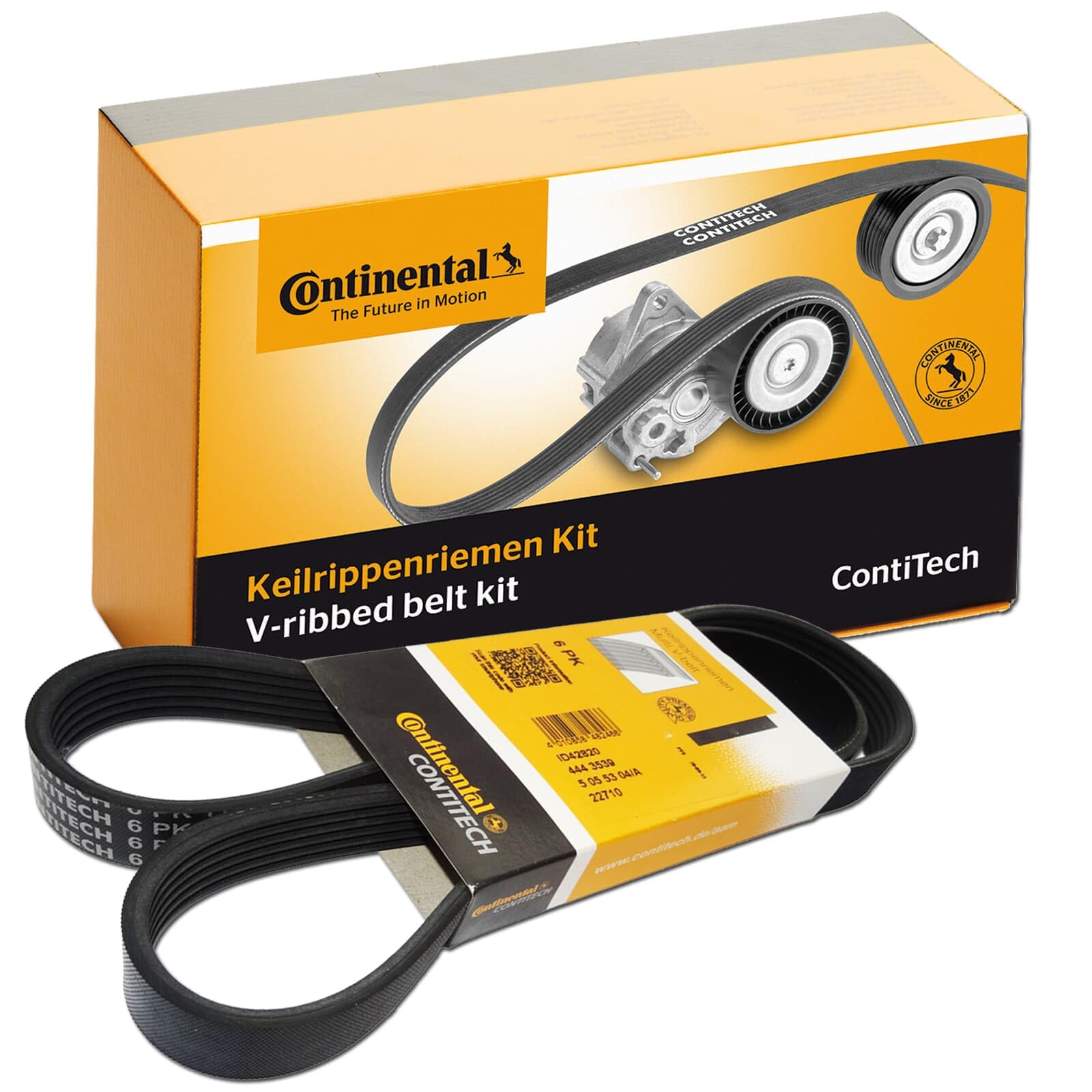 CONTITECH Kit Cinghie Poly-V 6PK1580K1 con rullo tenditore con galoppino Compatibilità con AUDI Q5 8RB A4 Avant 8K5, B8 A4 Sedan 8K2, B8 A5 Coupe 8T3 A5 Sportback 8TA A6 Avant 4F5, C6