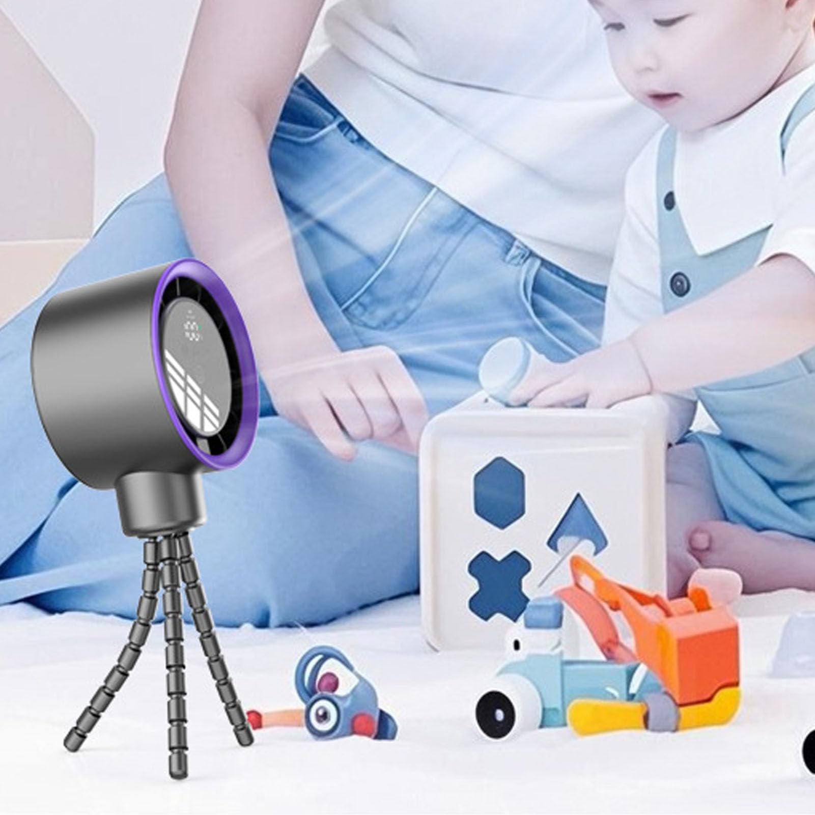 Tangxi Ventilador Portátil con Clip y Trípode Flexible para Cochecito, Mini Ventilador con Pantalla Digital, Batería de Iones de Litio de 4000mAh (GRAY)