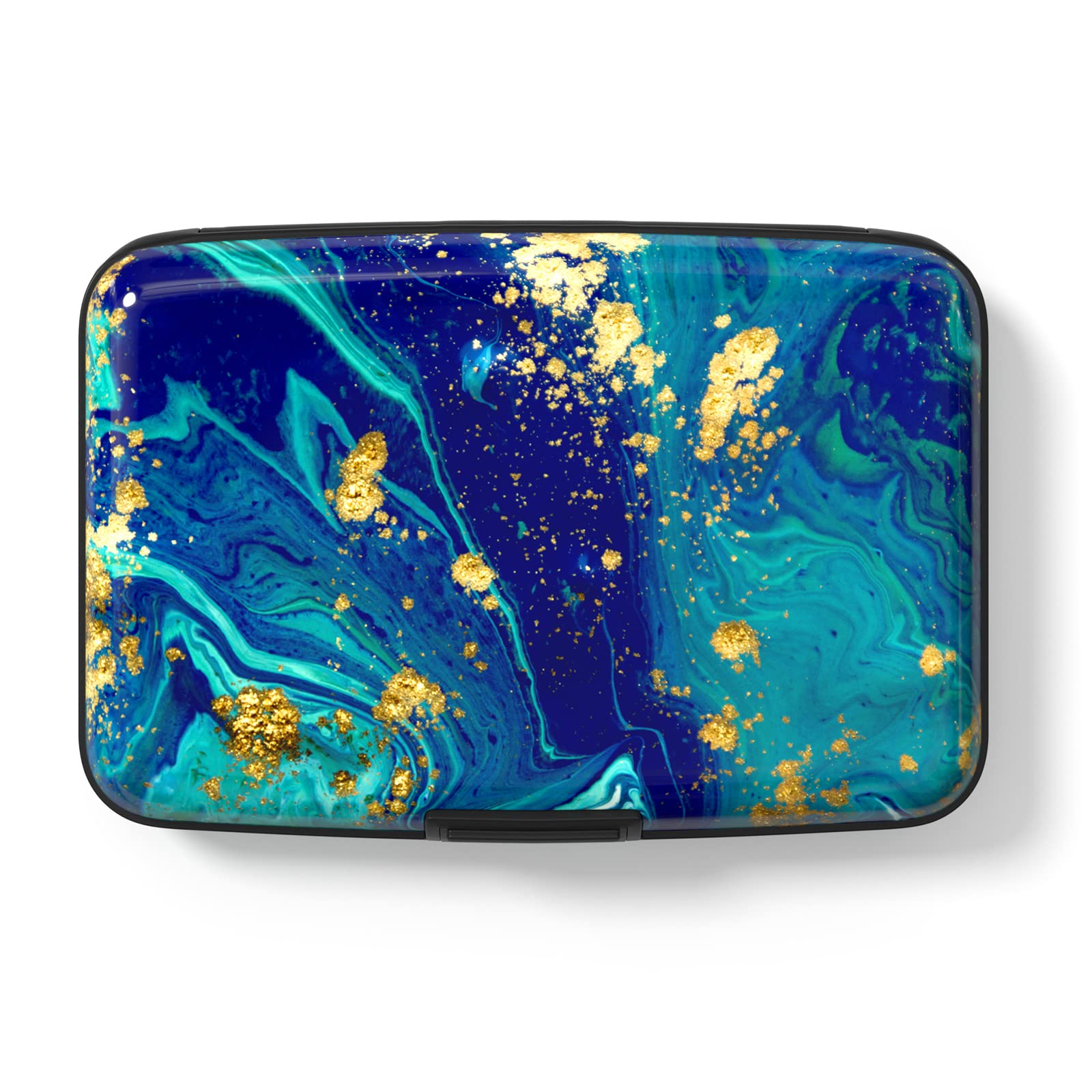 Hsxnam Credit Card Holder, Small RFID Metal Credit Cards Wallet Cute Business Card Holder Pocket ID Case for Women Men, Blue Green Marbling, Blue Green Marbling, Modern
