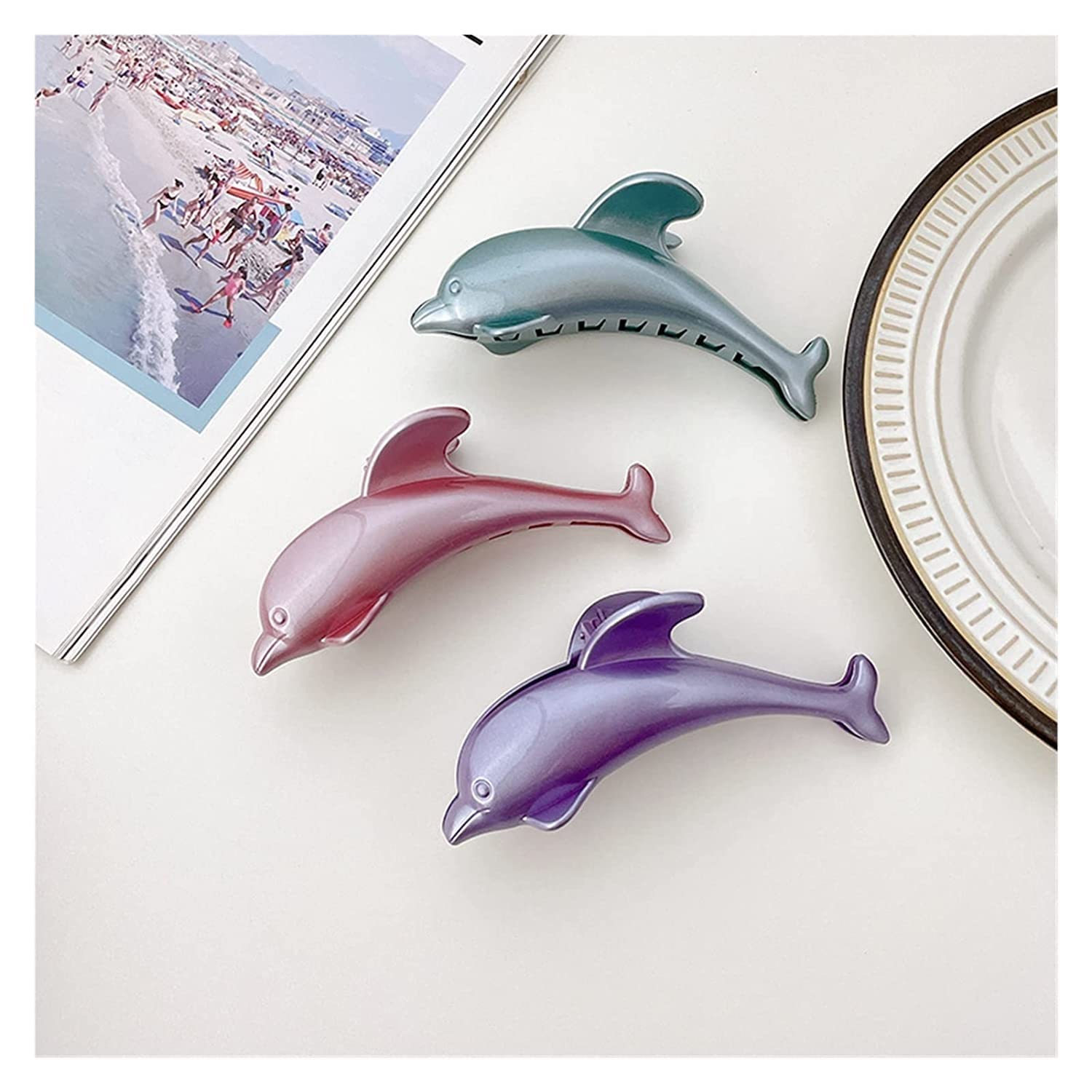 Amazon.co.jp: ヘアピン ヘアクリップ イルカの形の大きな髪の爪